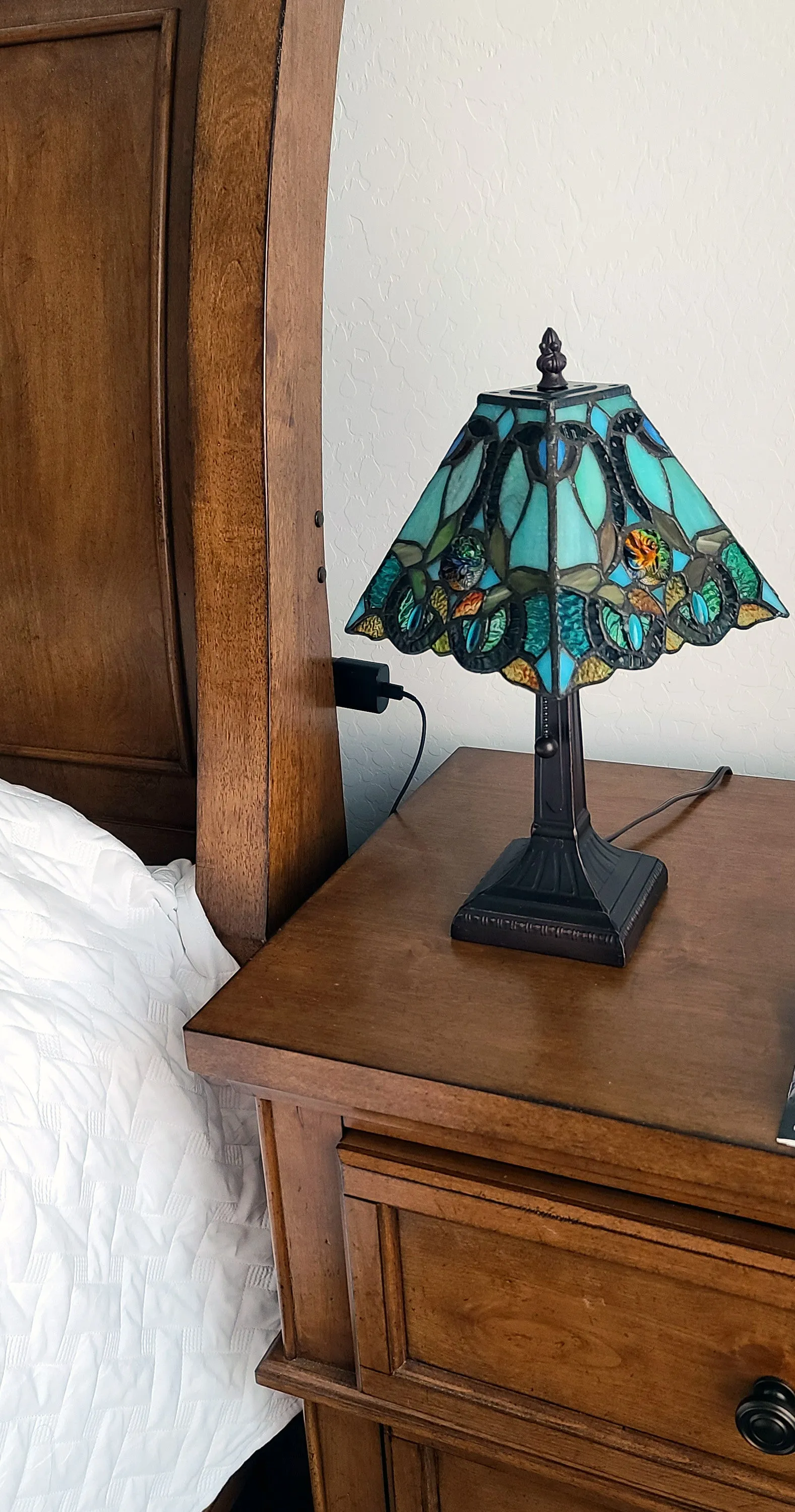 15" Tiffany Style Vintage Abstract Teal Table Lamp By Homeroots