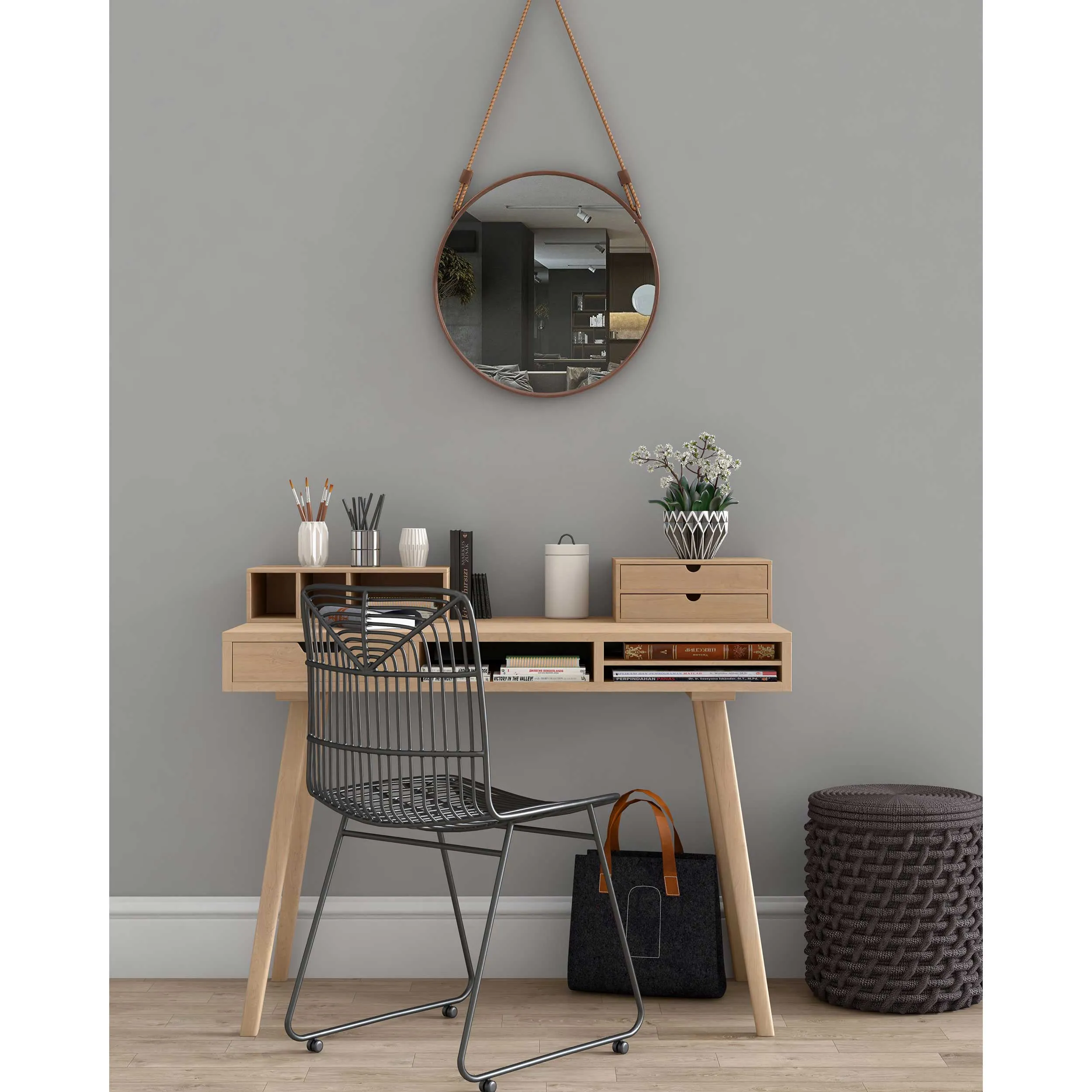 19" Round Mirror with Hanging Rope - Gild Alias Wall Mirror