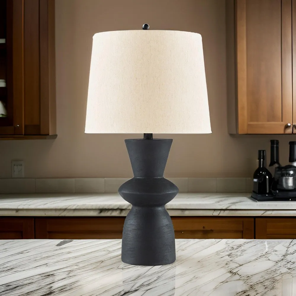 25 Inch Table Lamp Set of 2, Black Sculptural Solid Base, Drum Hardback By Casagear Home