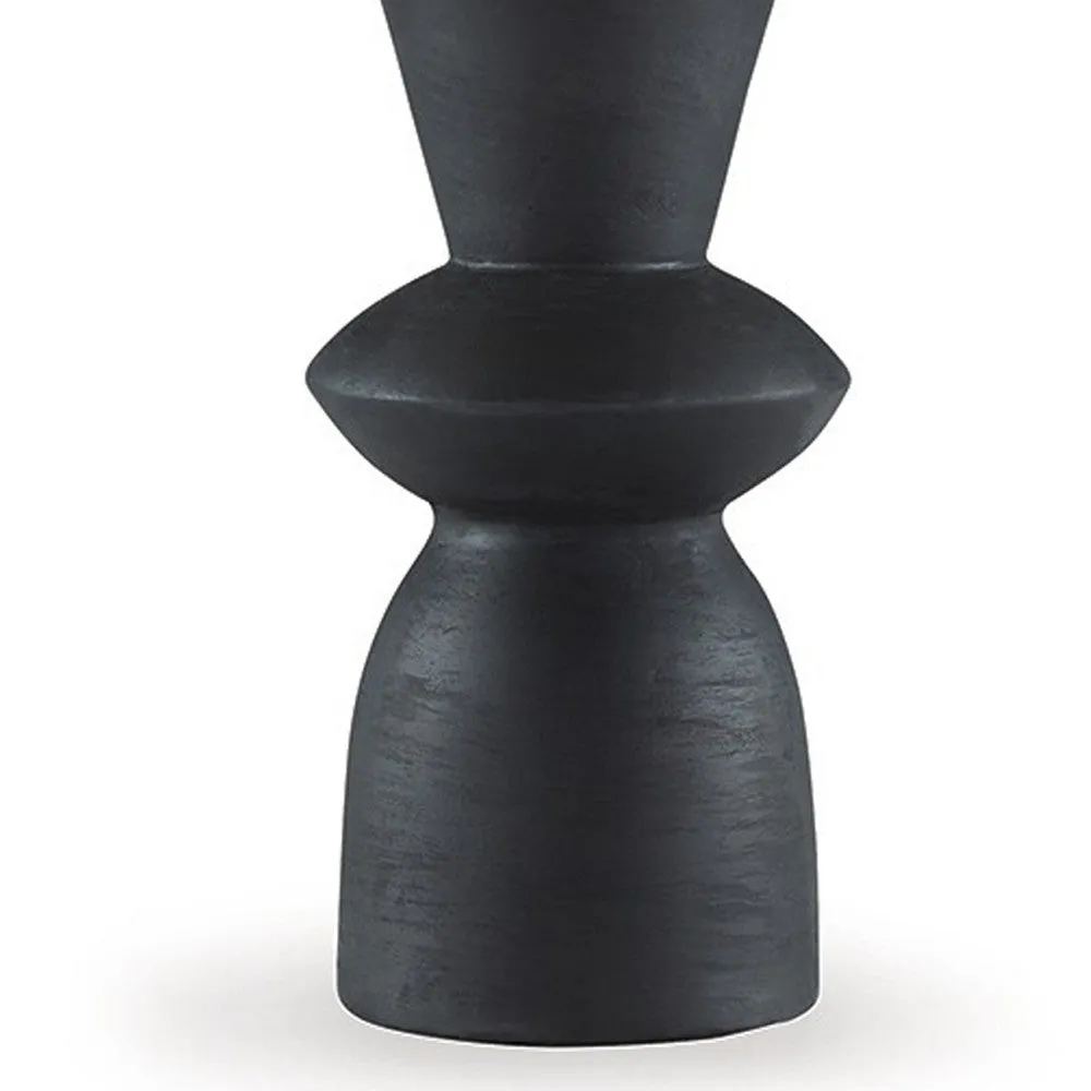 25 Inch Table Lamp Set of 2, Black Sculptural Solid Base, Drum Hardback By Casagear Home