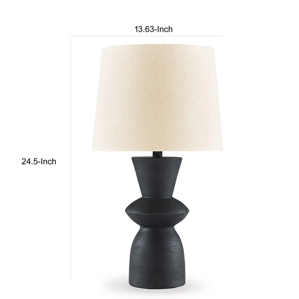 25 Inch Table Lamp Set of 2, Black Sculptural Solid Base, Drum Hardback By Casagear Home