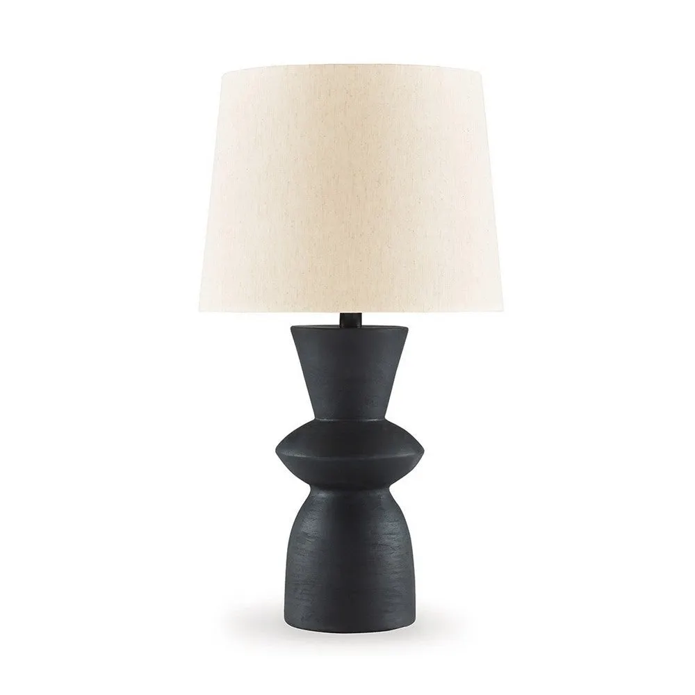 25 Inch Table Lamp Set of 2, Black Sculptural Solid Base, Drum Hardback By Casagear Home
