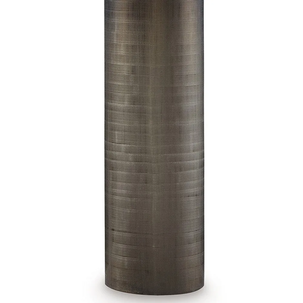 28 Inch Table Lamp, Brown Carved Frosted Glass, White Drum Fabric Shade By Casagear Home