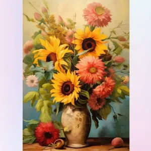 A Vase of Bright Chrysanthemums