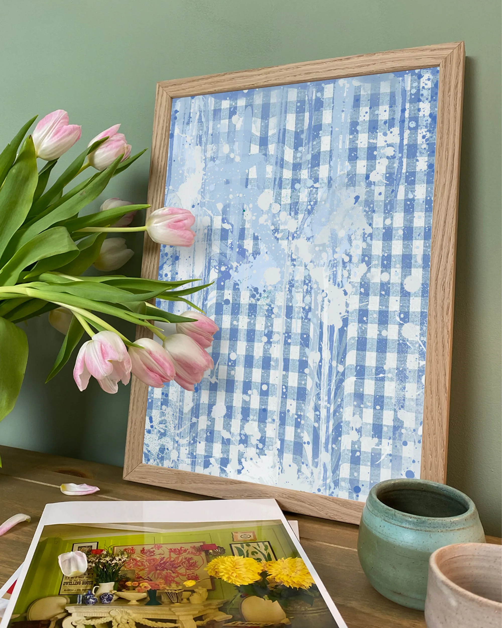 Alternative Blue Gingham Abstract Wall Art Print, Modern Abstract, Large Abstract Art, Abstract Wall Decor