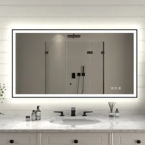 Apex-Noir 55"x30" Framed LED Lighted Bathroom Mirror