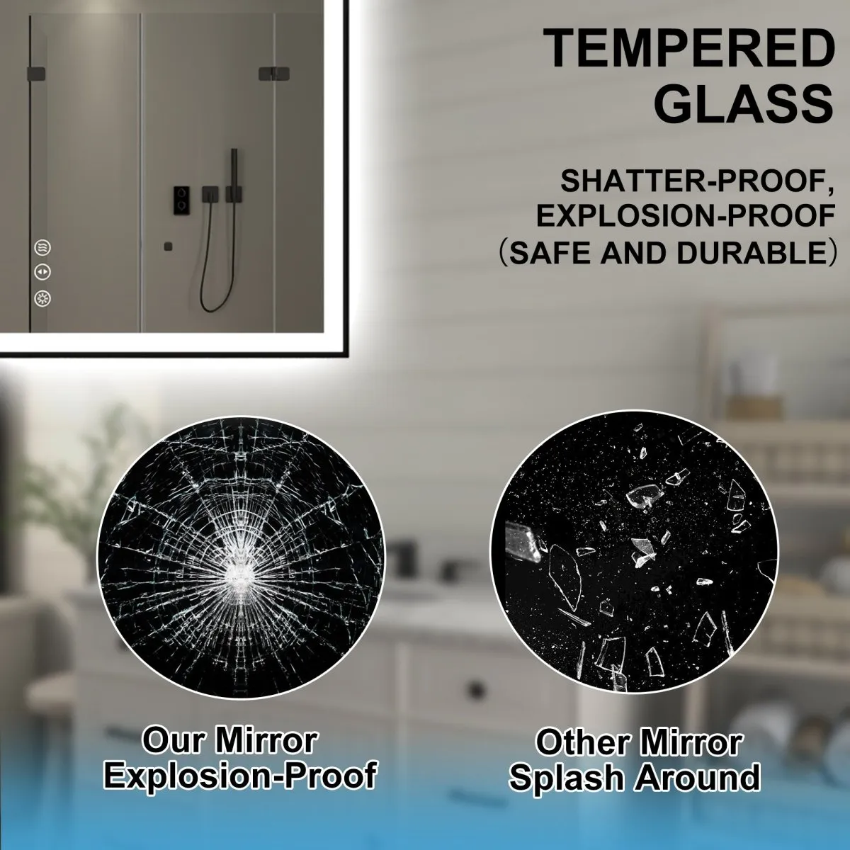 Apex-Noir 55"x30" Framed LED Lighted Bathroom Mirror