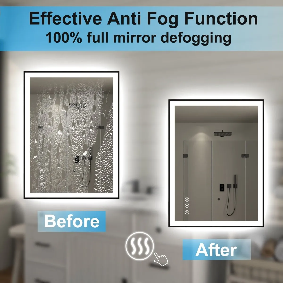 Apex-Noir 55"x30" Framed LED Lighted Bathroom Mirror