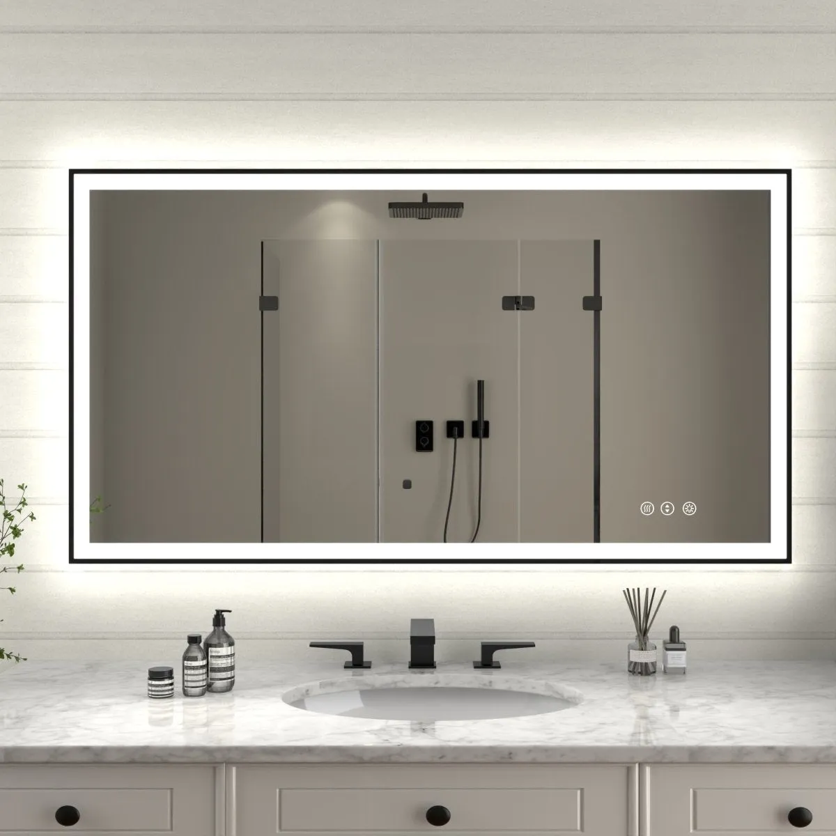 Apex-Noir 55"x30" Framed LED Lighted Bathroom Mirror