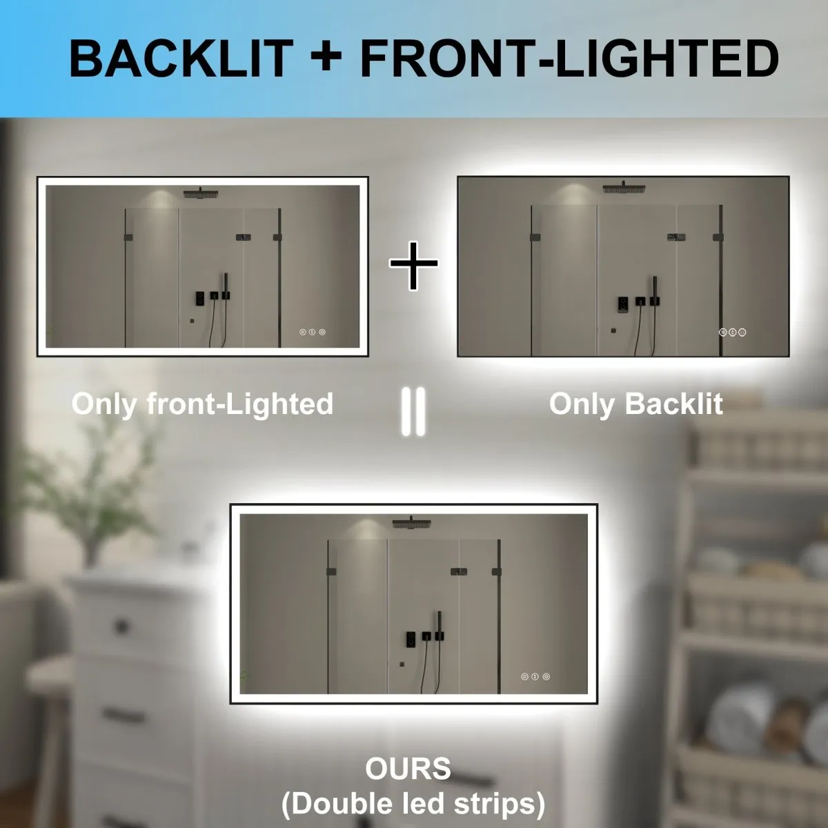 Apex-Noir 55"x30" Framed LED Lighted Bathroom Mirror