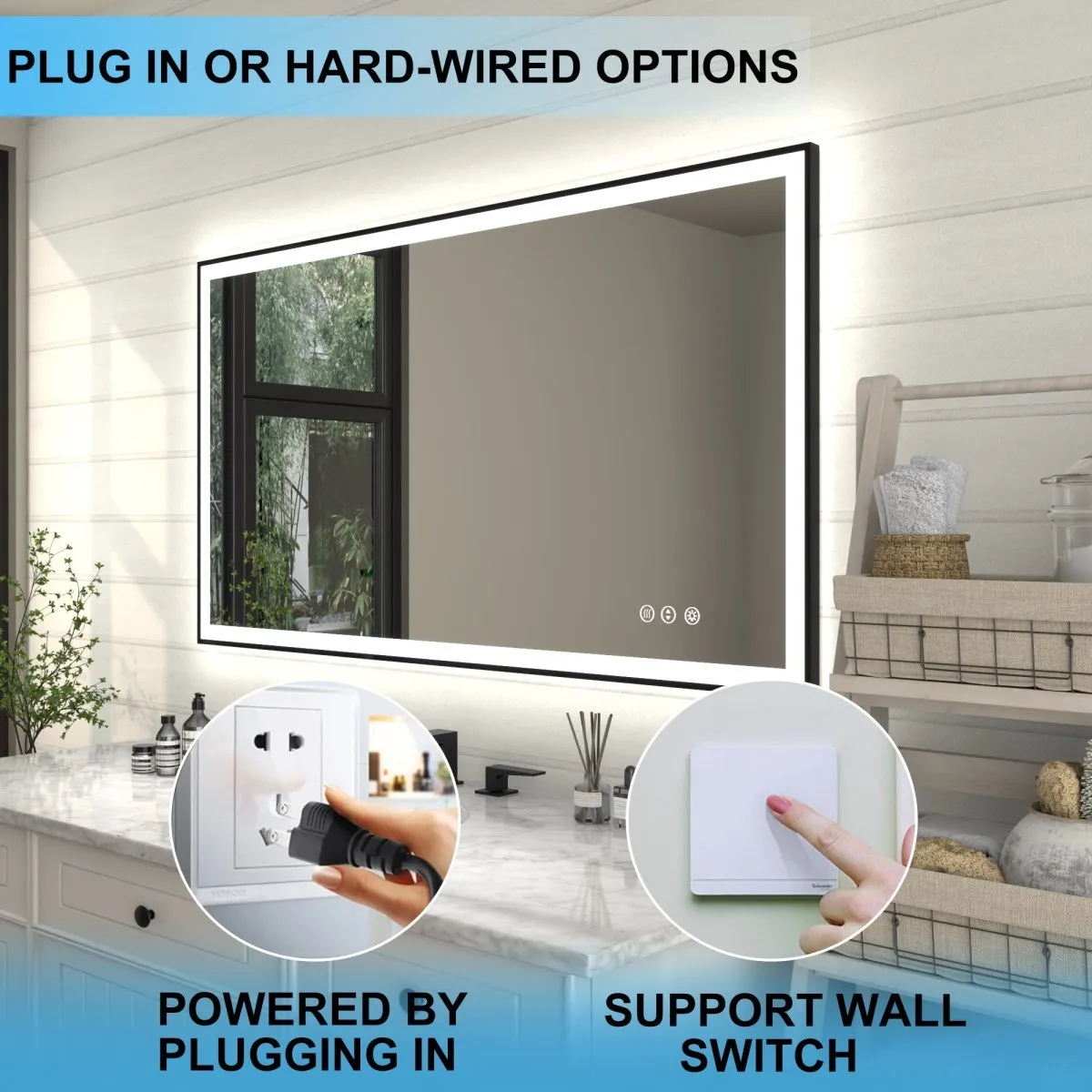 Apex-Noir 55"x30" Framed LED Lighted Bathroom Mirror
