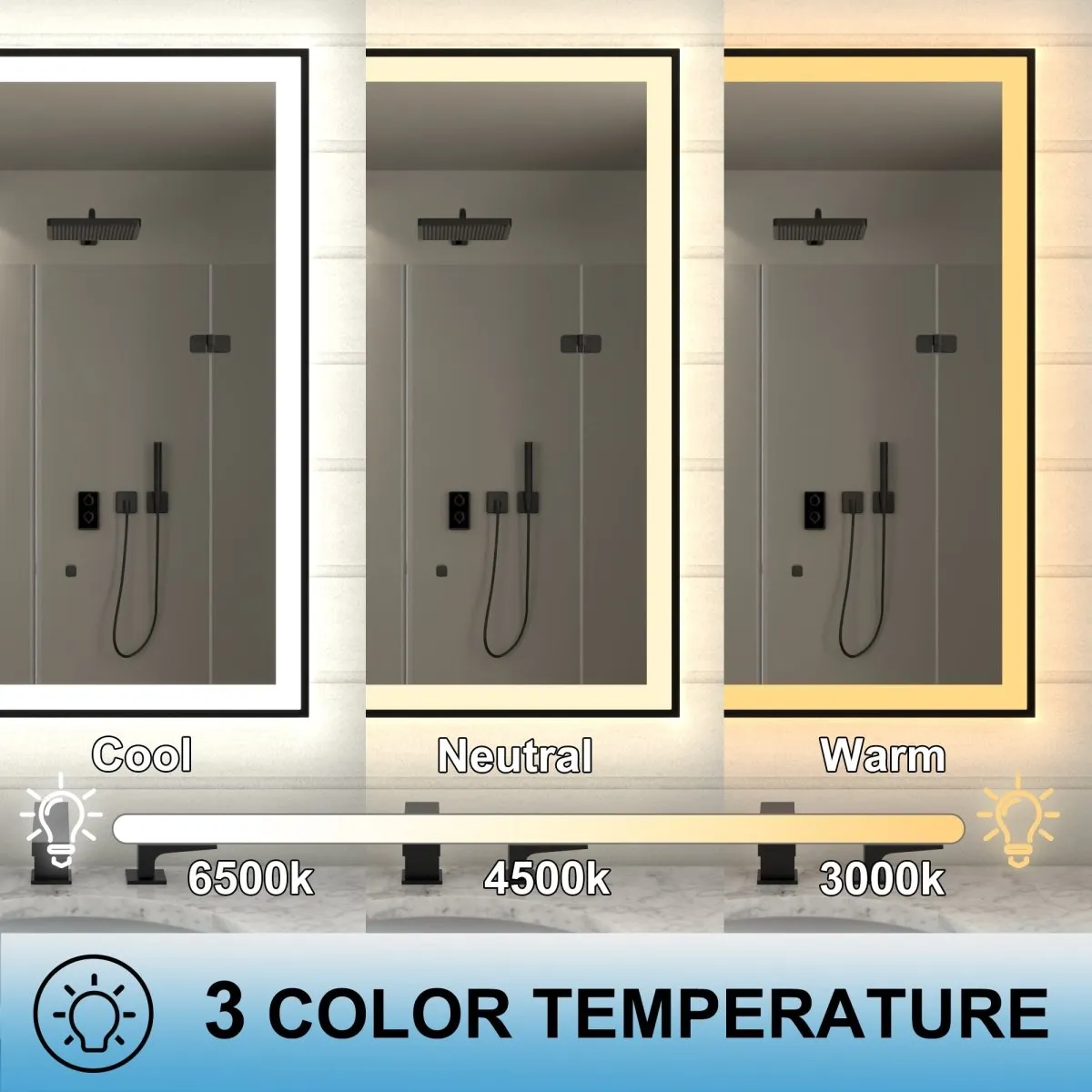 Apex-Noir 55"x30" Framed LED Lighted Bathroom Mirror