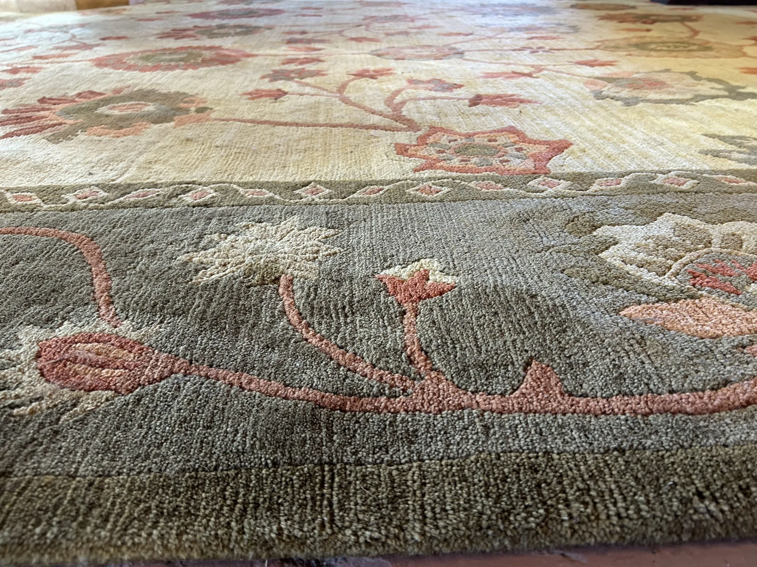 Area Rug, Extra Large, Wool, Rectangle, Olive Green, Rust, Tan, Brown, Floral Pattern