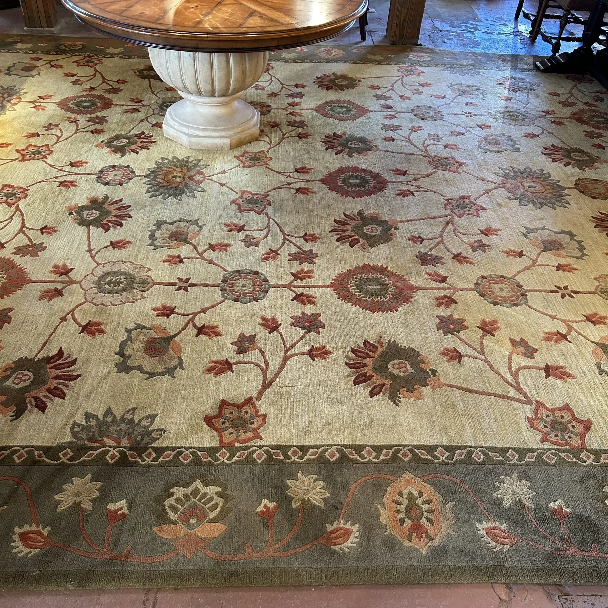 Area Rug, Extra Large, Wool, Rectangle, Olive Green, Rust, Tan, Brown, Floral Pattern