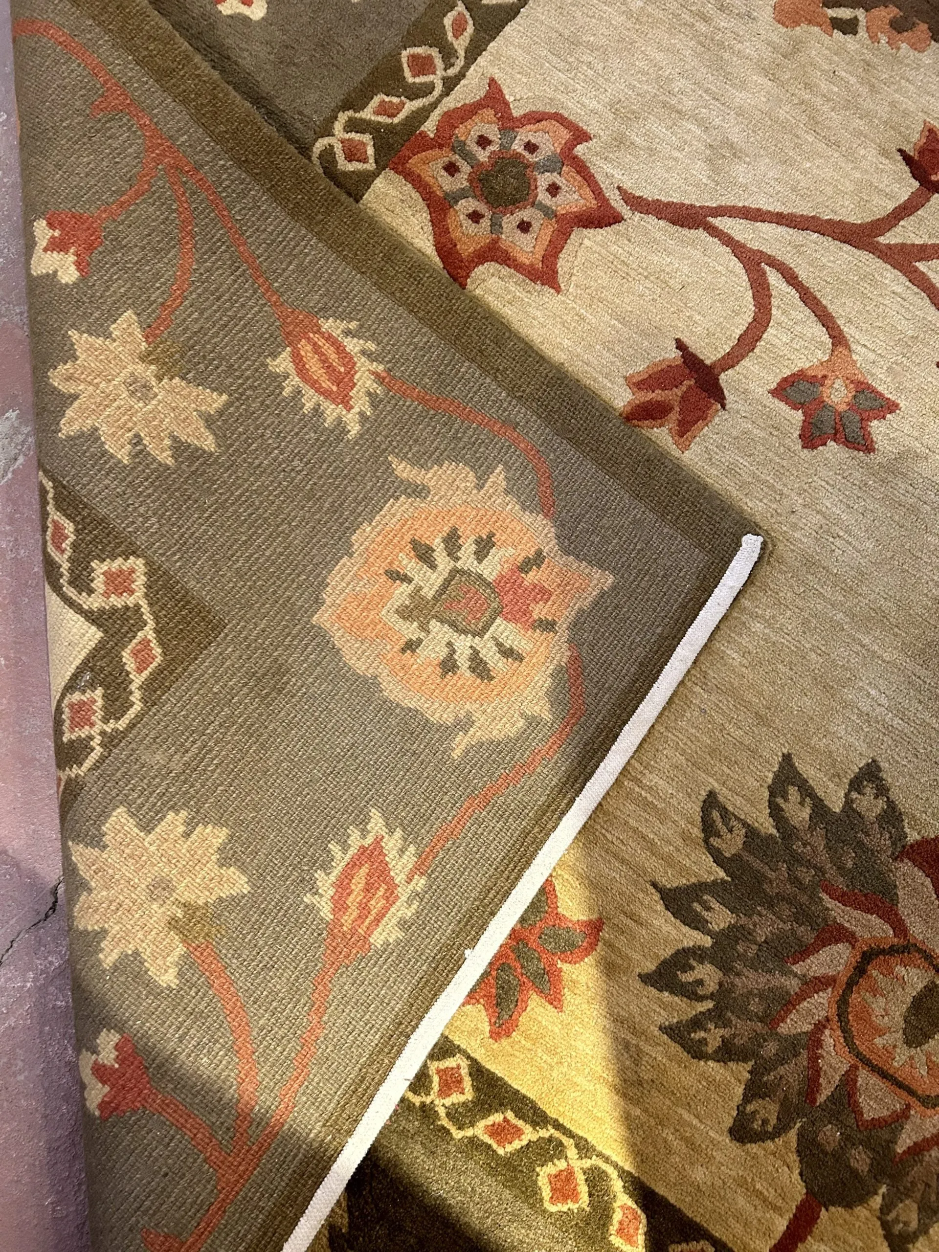 Area Rug, Extra Large, Wool, Rectangle, Olive Green, Rust, Tan, Brown, Floral Pattern