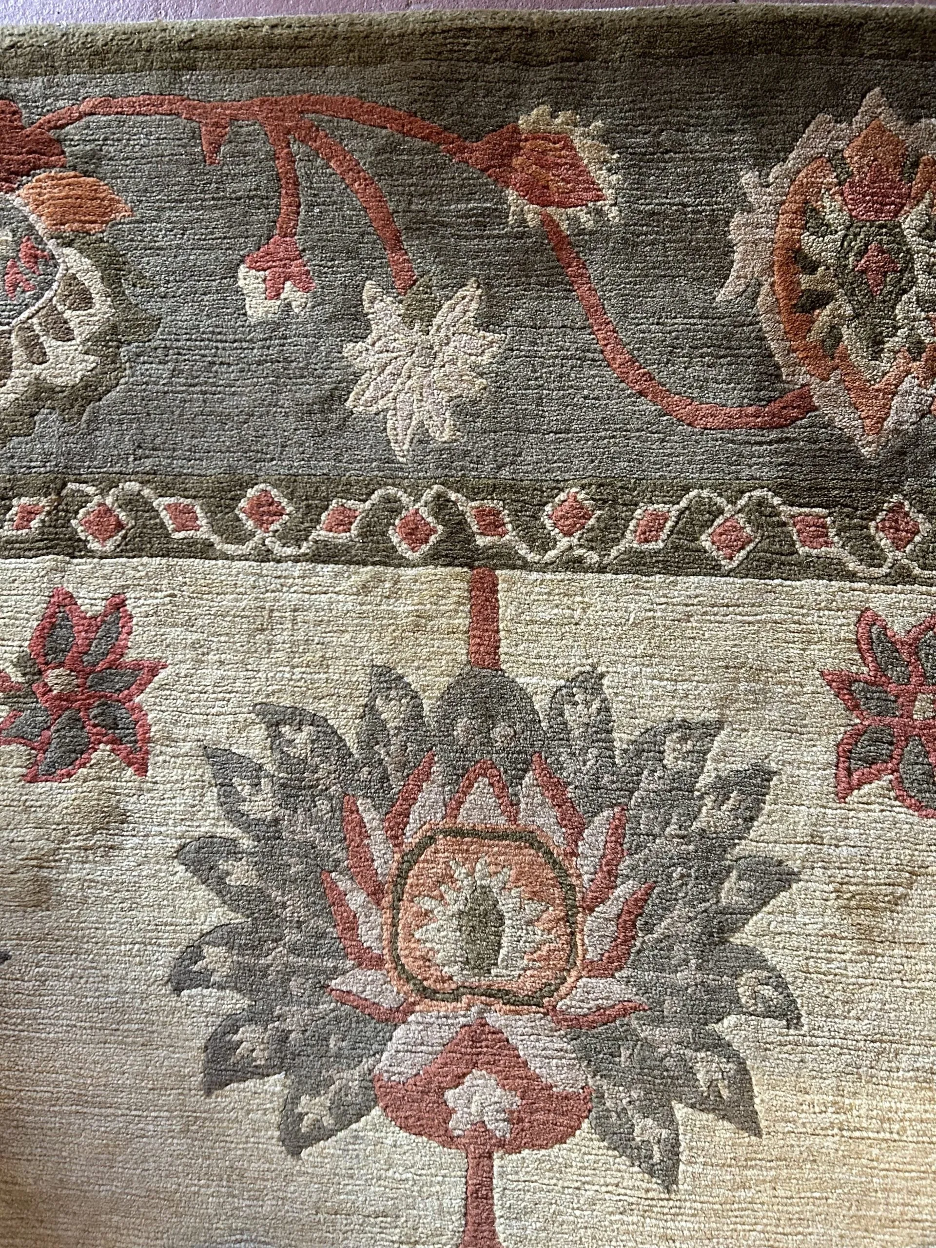 Area Rug, Extra Large, Wool, Rectangle, Olive Green, Rust, Tan, Brown, Floral Pattern