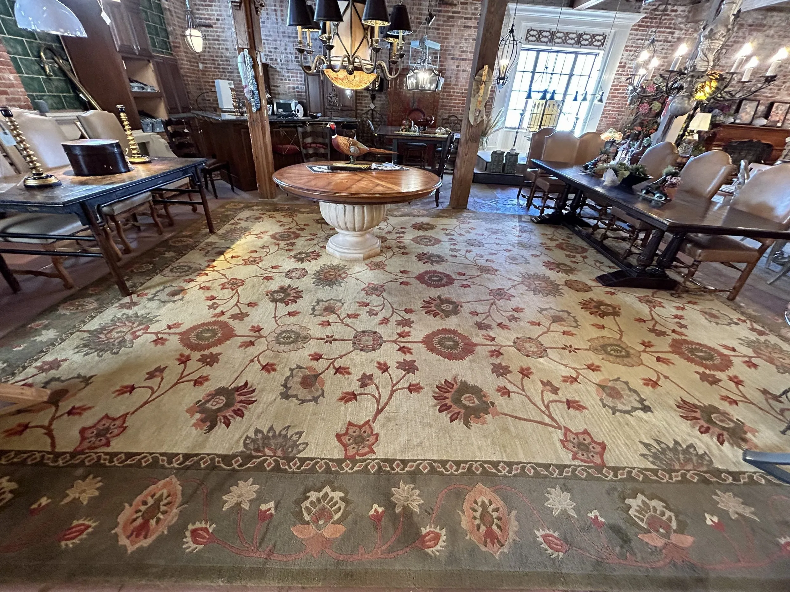 Area Rug, Extra Large, Wool, Rectangle, Olive Green, Rust, Tan, Brown, Floral Pattern