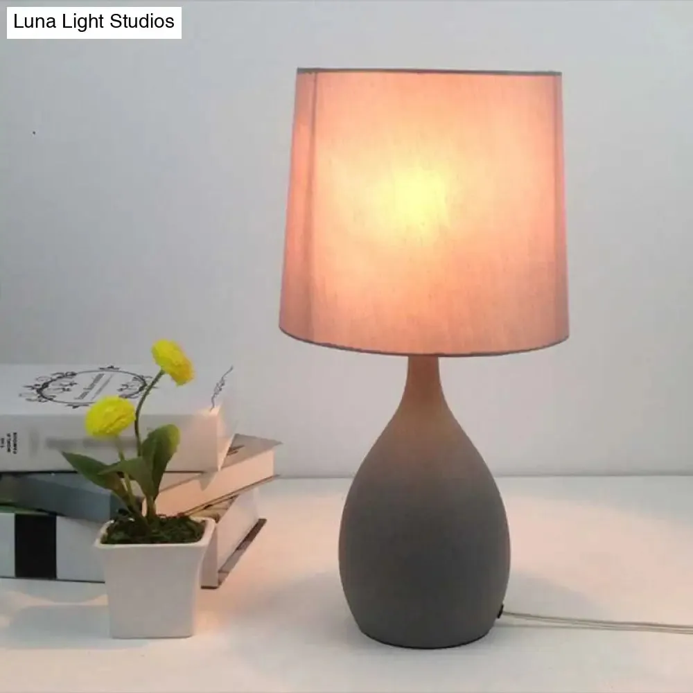 Arianna - Teardrop Teardrop Metal Night Lamp Minimalist Single Grey Table Stand Light with Cylinder Fabric Shade