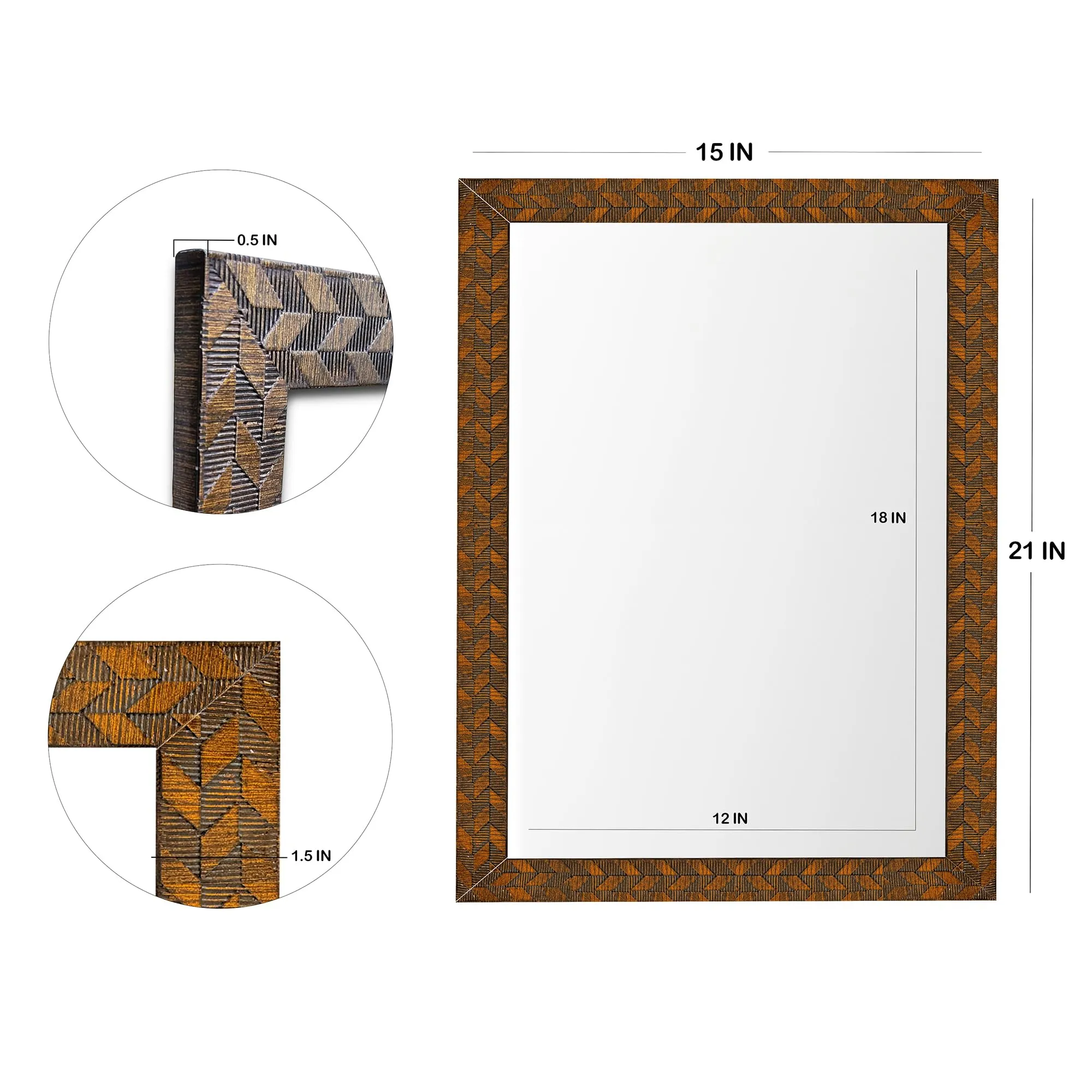 Art Street Wall Decorative Reflective Tranquility Mirror for Bathroom & Home Decor (Brown, 15x21 Inch)