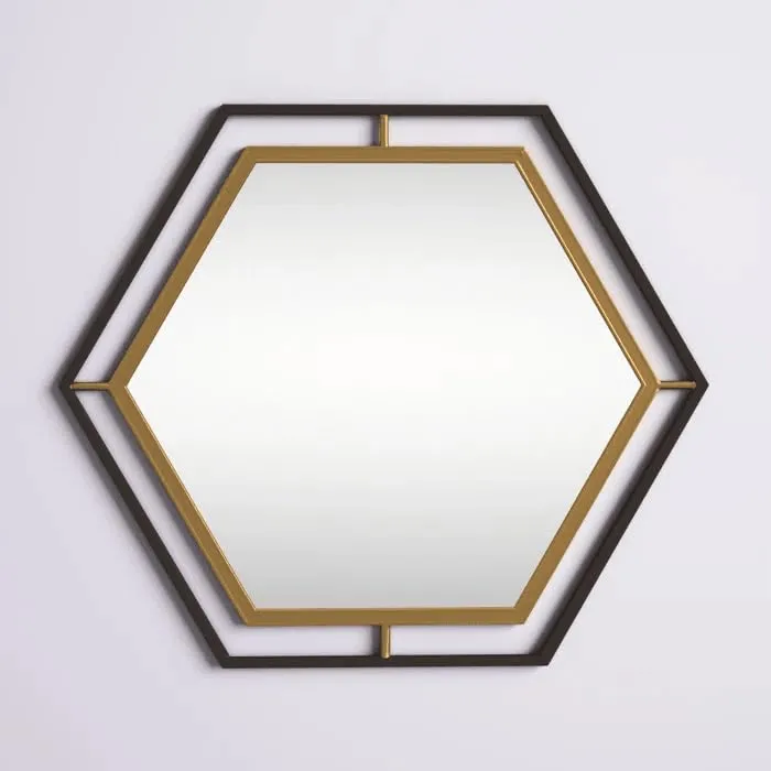 ARTESSA Modern Designer Hexagonal Mirror for Living Room with Metal Frame (60 x 75)