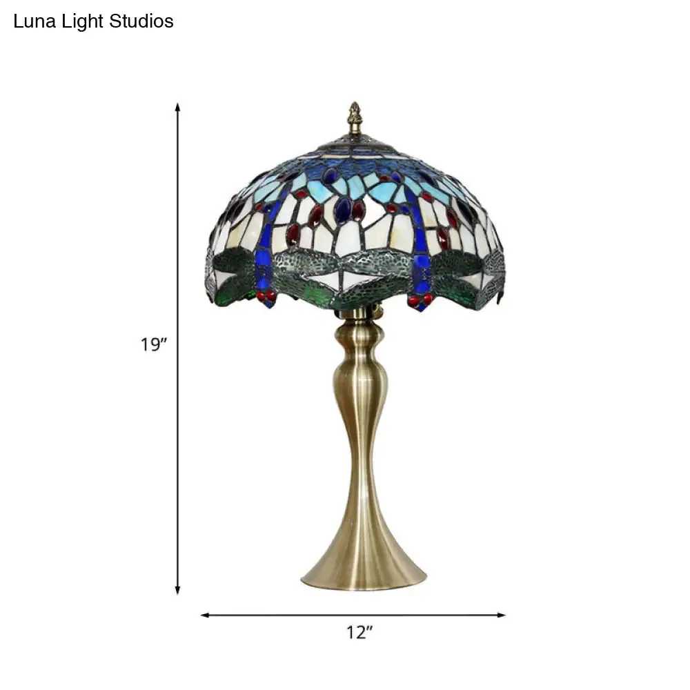 Aurélie - Tiffany Green Dragonfly Glass Nightstand Lamp in Gold