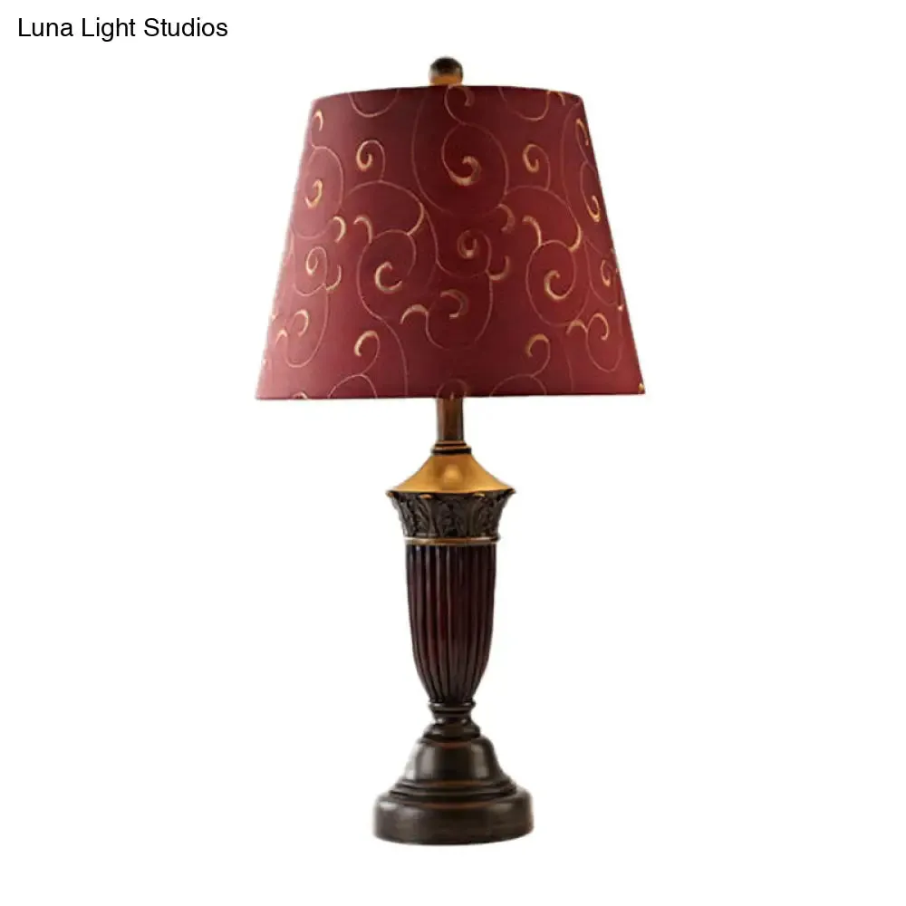 Azaleh - Swirl 1 Head Swirl Patterned Fabric Night Lamp Rural Burgundy Tapered Living Room Table Stand Light