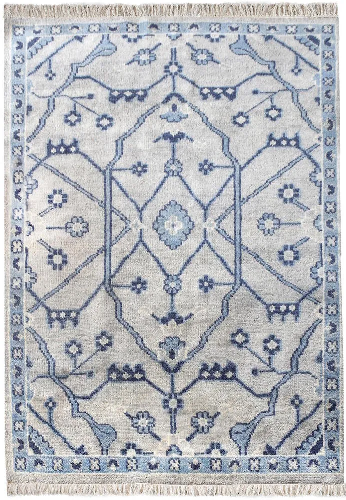 Aziz Blue and White Wool Rug