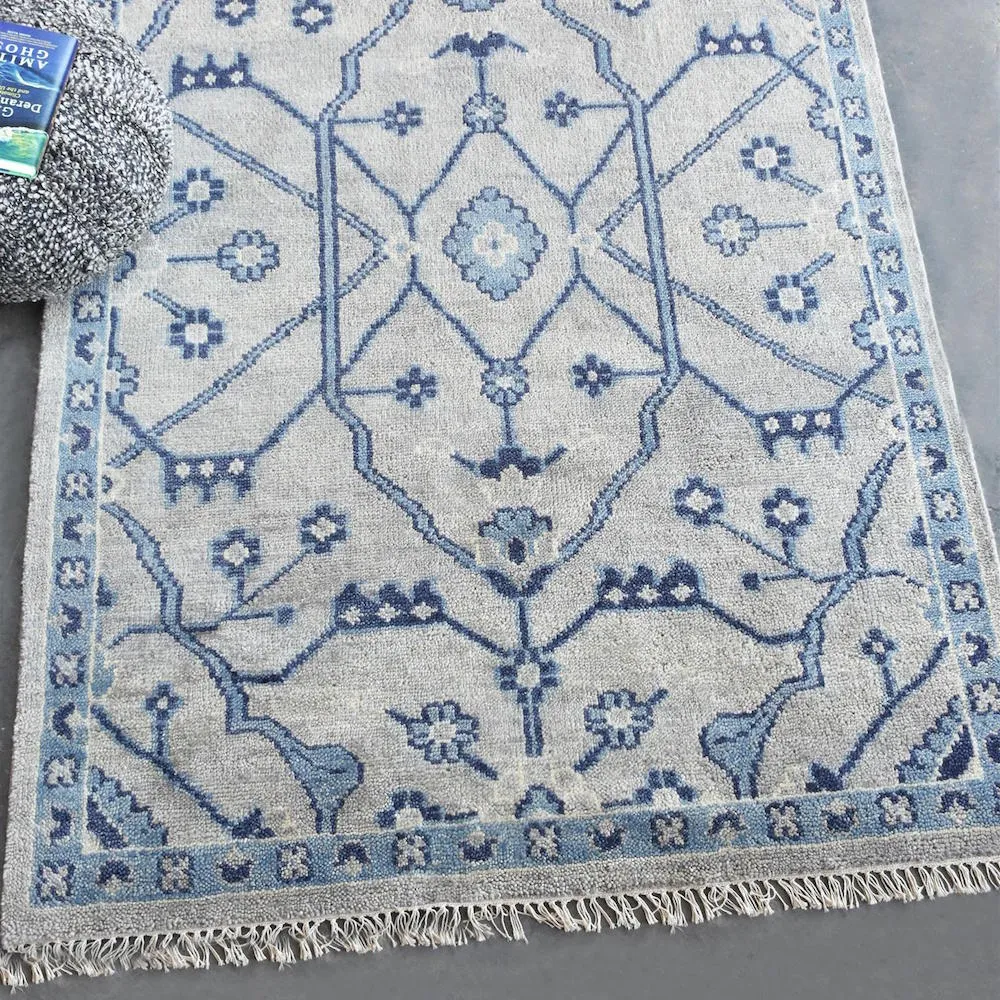 Aziz Blue and White Wool Rug