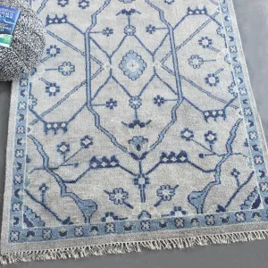 Aziz Blue and White Wool Rug