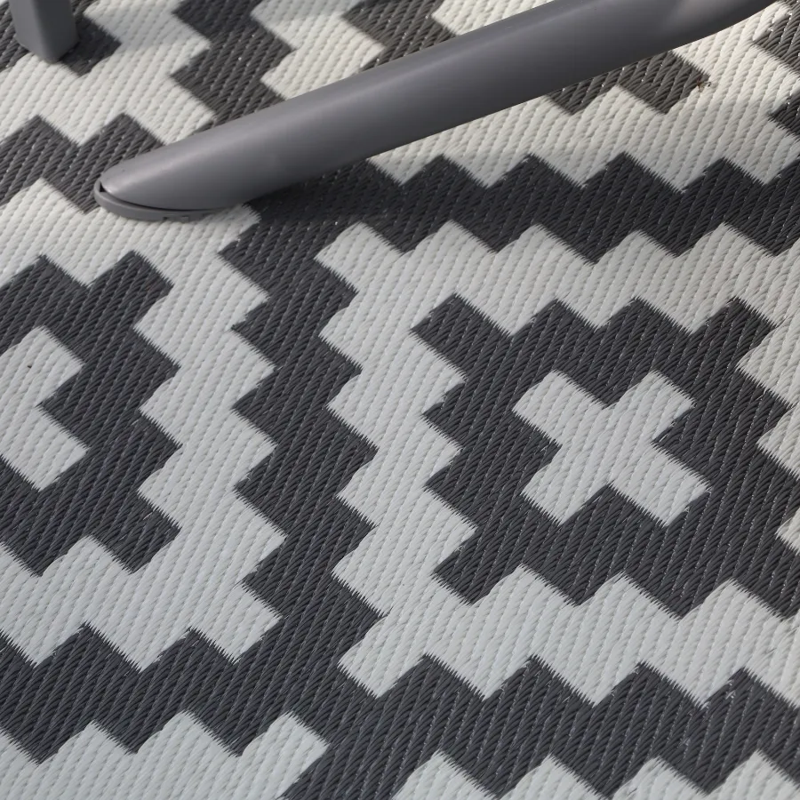 Aztec Grey & White Reversible Plastic Woven Picnic Rug