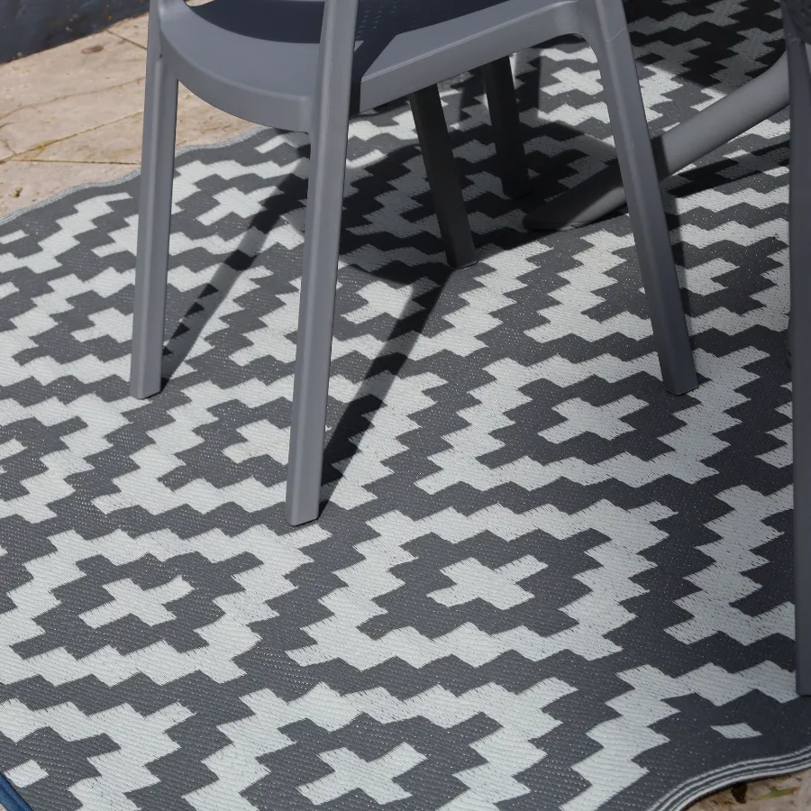 Aztec Grey & White Reversible Plastic Woven Picnic Rug