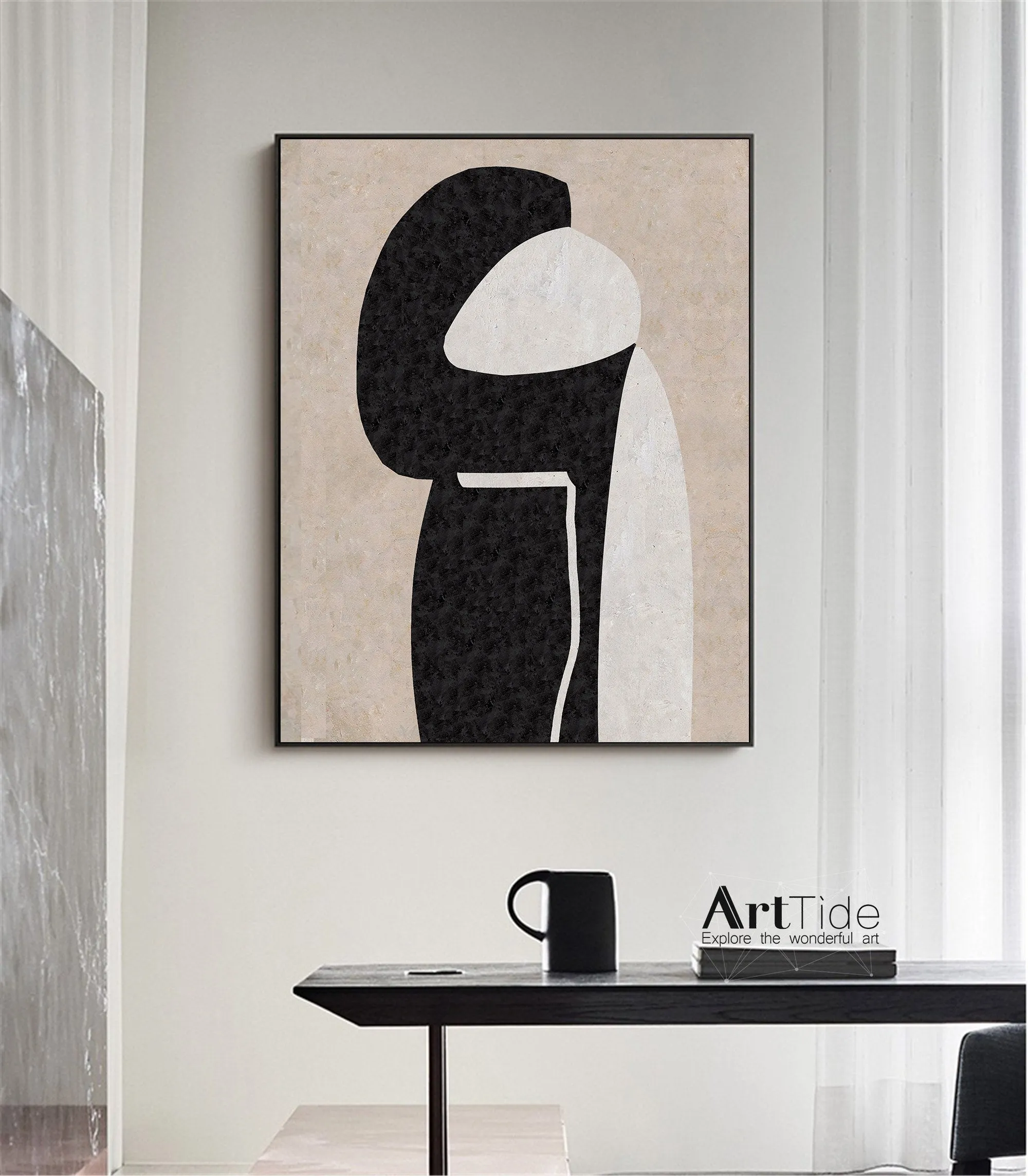 Beige Painting Blcak Painting Large Simple Canvas Painting Qp083