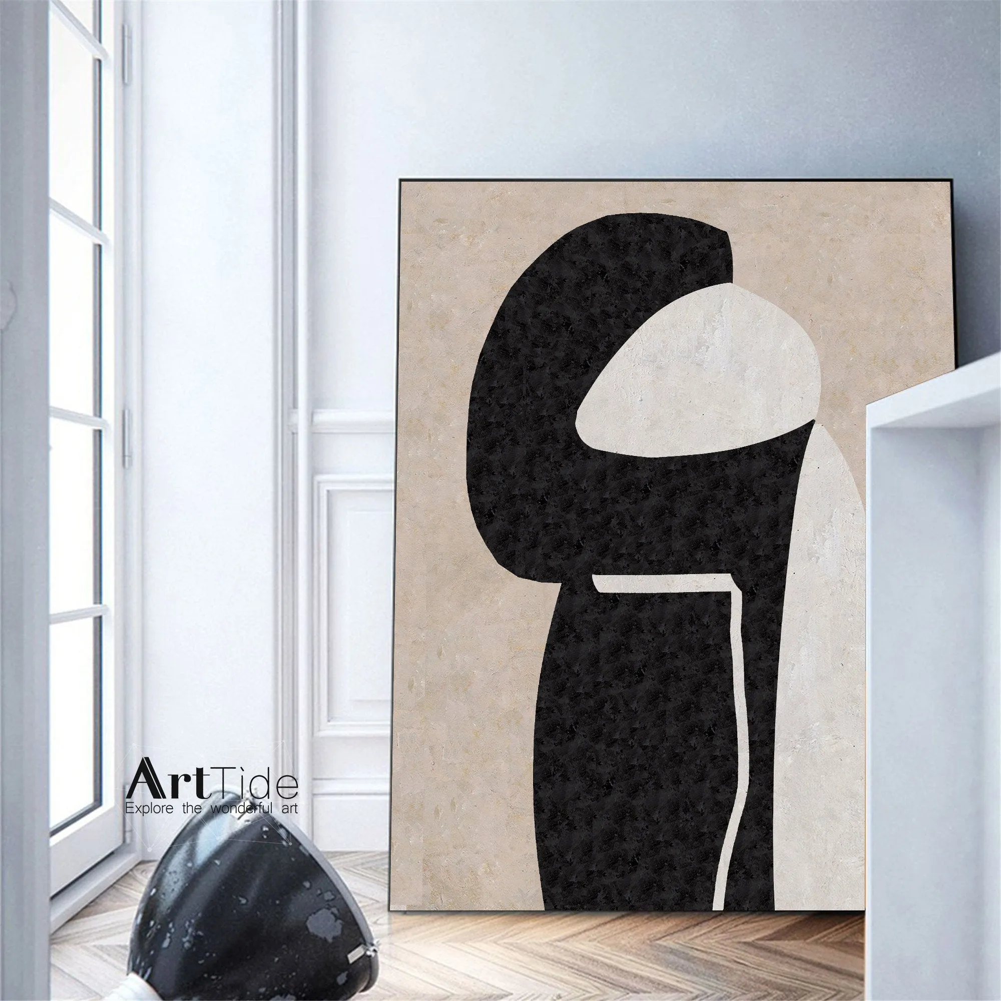Beige Painting Blcak Painting Large Simple Canvas Painting Qp083