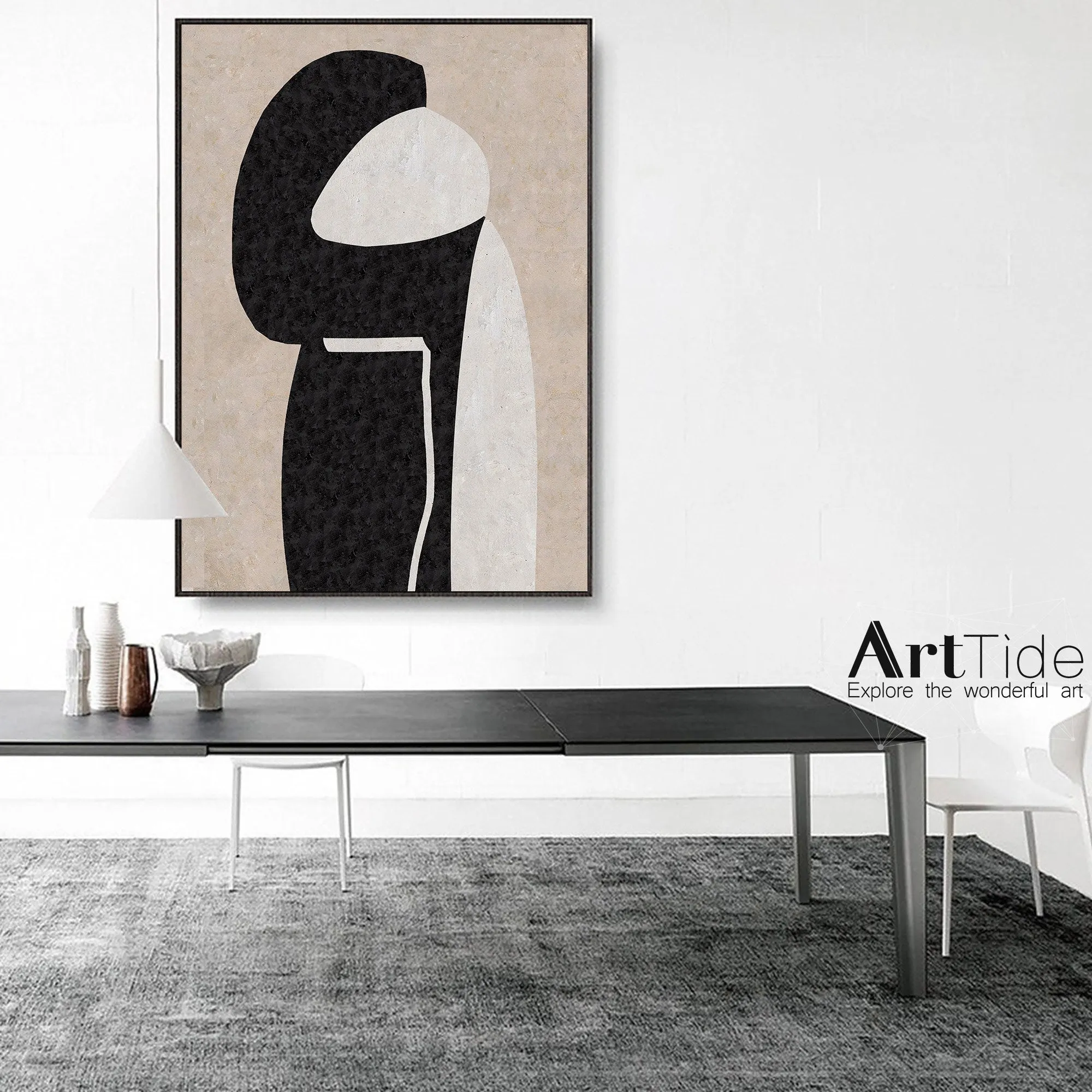 Beige Painting Blcak Painting Large Simple Canvas Painting Qp083
