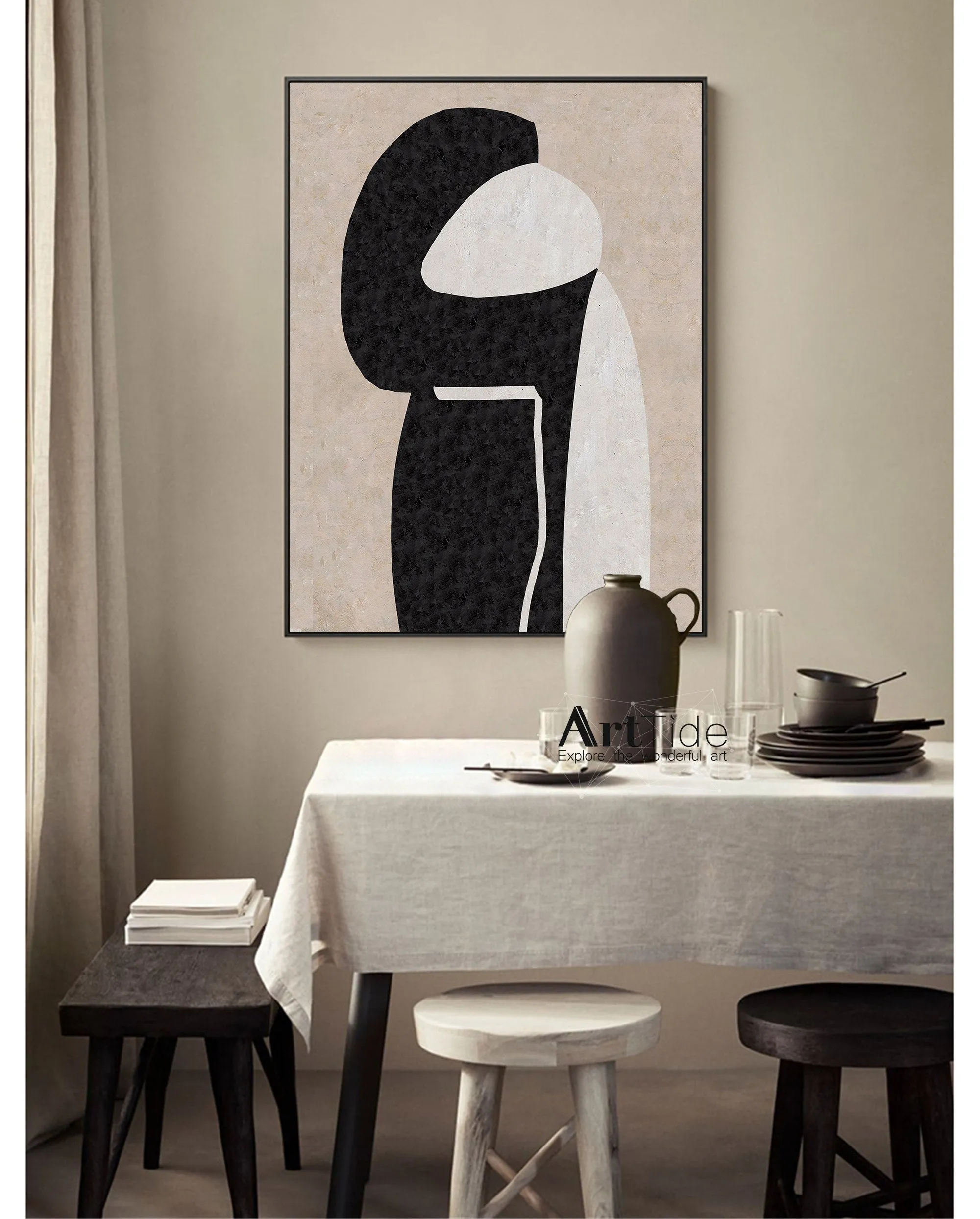 Beige Painting Blcak Painting Large Simple Canvas Painting Qp083