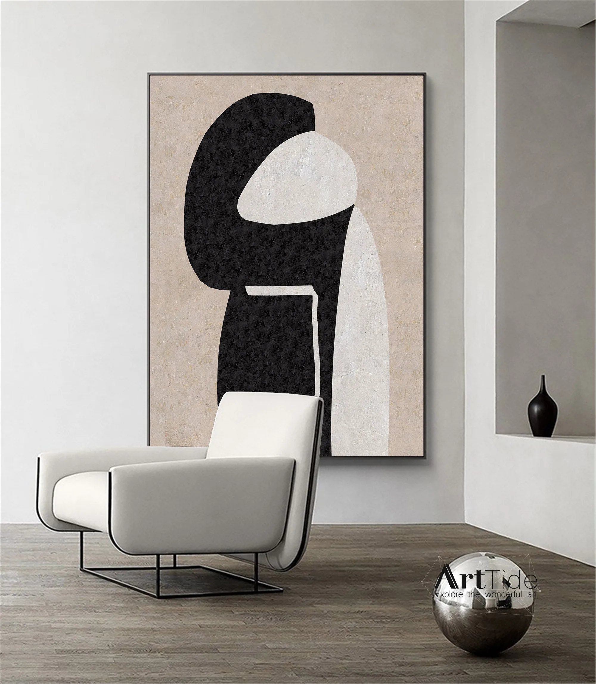 Beige Painting Blcak Painting Large Simple Canvas Painting Qp083