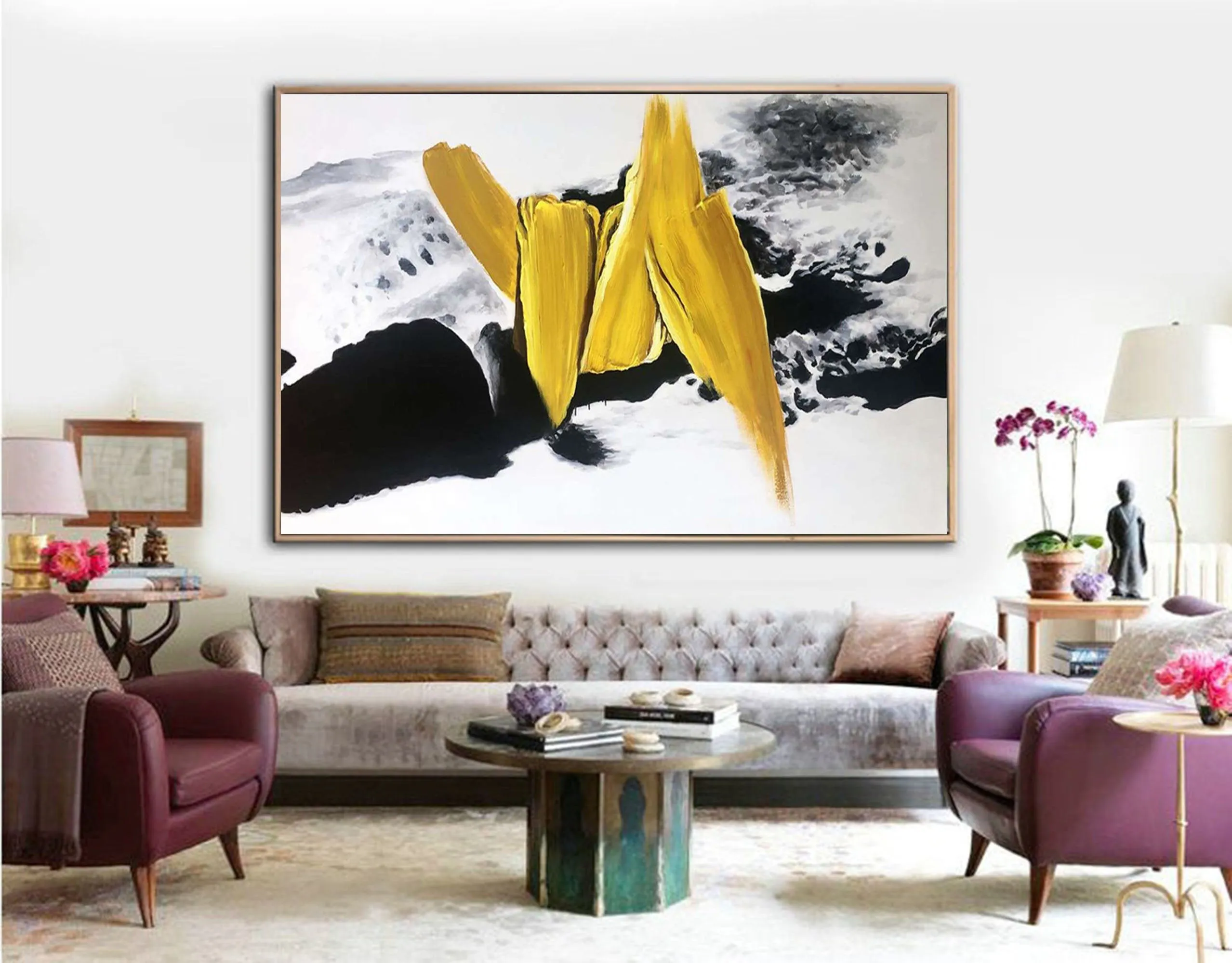 Black And White Gold Oversized Abstract Painting Original Art Cp031