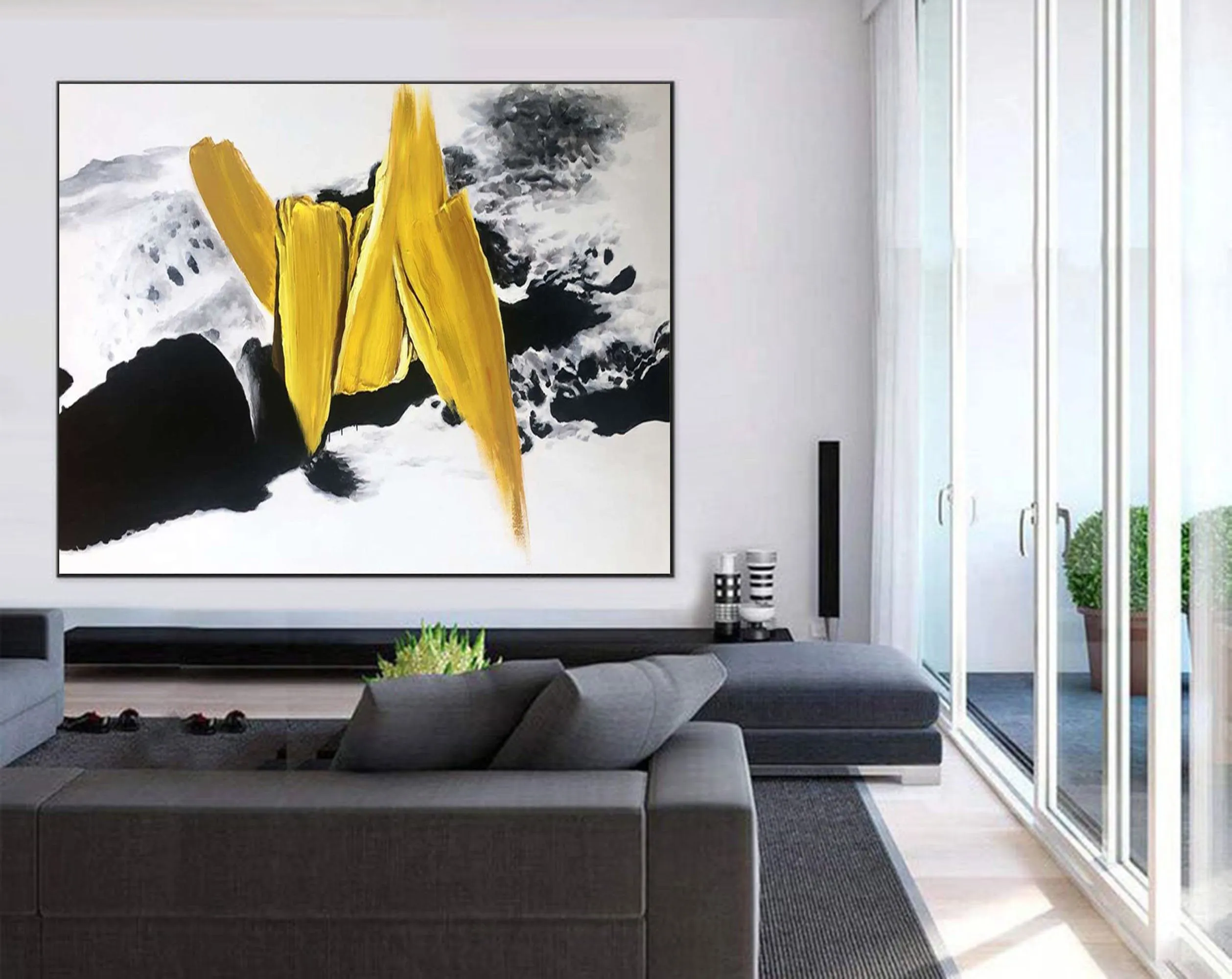 Black And White Gold Oversized Abstract Painting Original Art Cp031