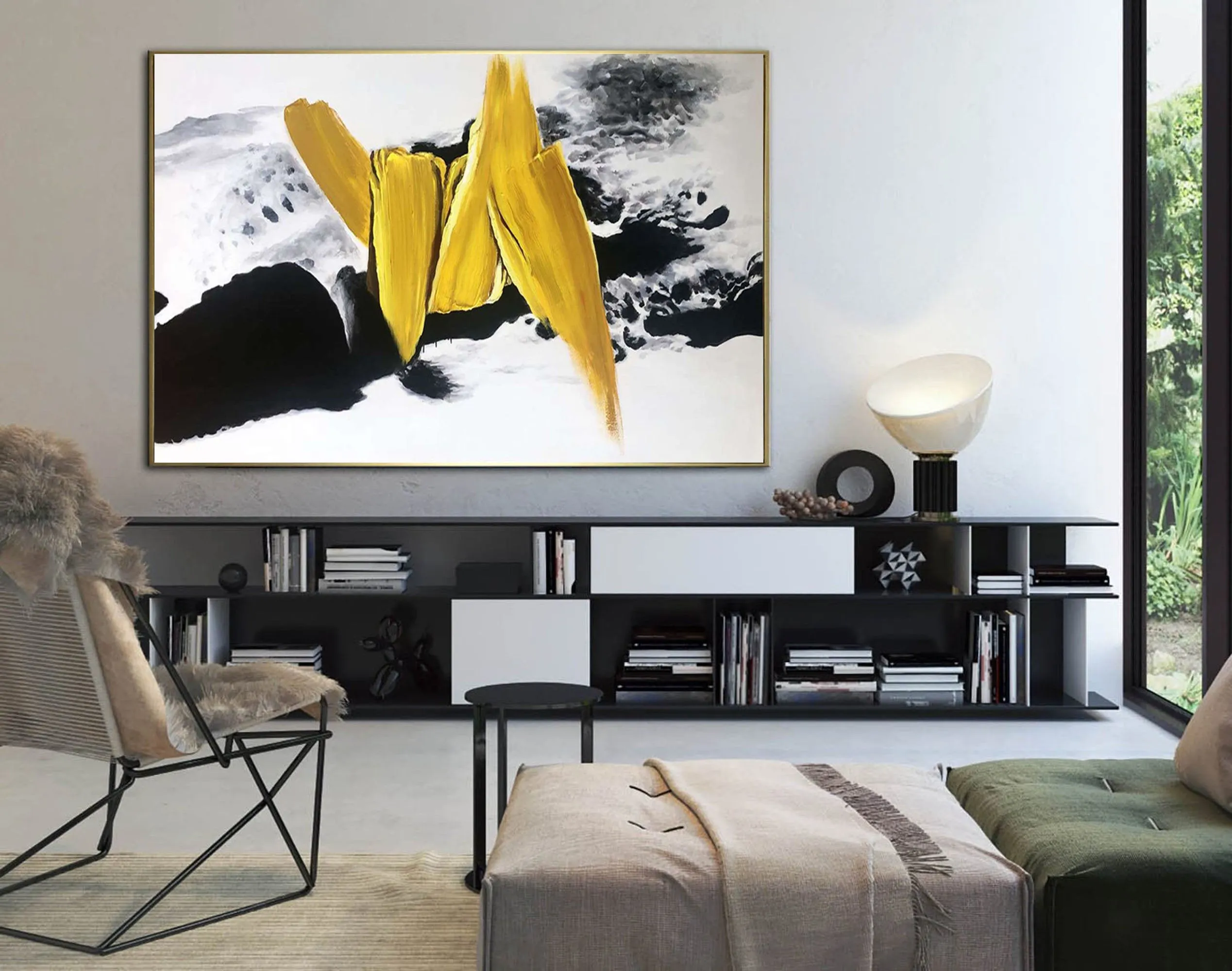 Black And White Gold Oversized Abstract Painting Original Art Cp031