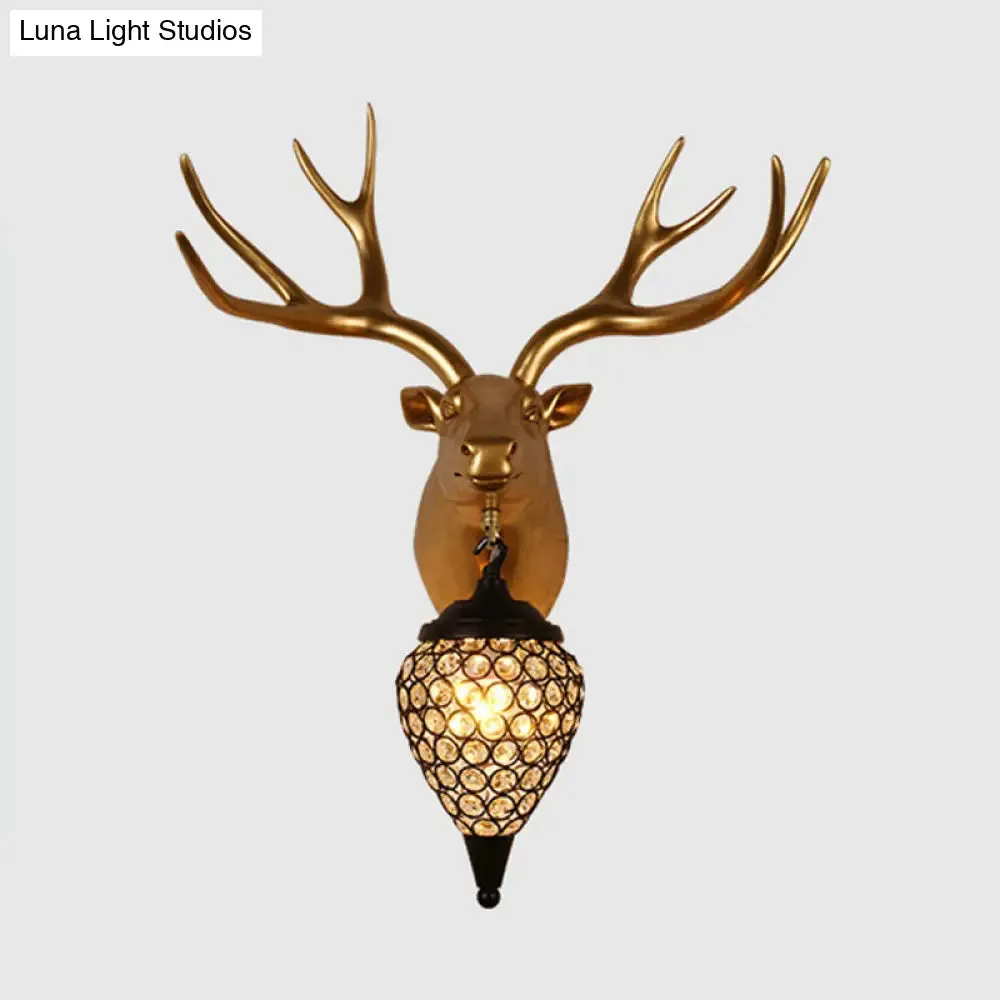 Black Crystal Metal Animal Wall Sconce with Hollow Cone Shade