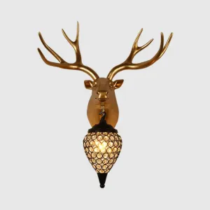 Black Crystal Metal Animal Wall Sconce with Hollow Cone Shade