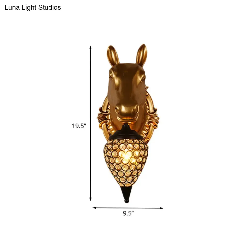 Black Crystal Metal Animal Wall Sconce with Hollow Cone Shade
