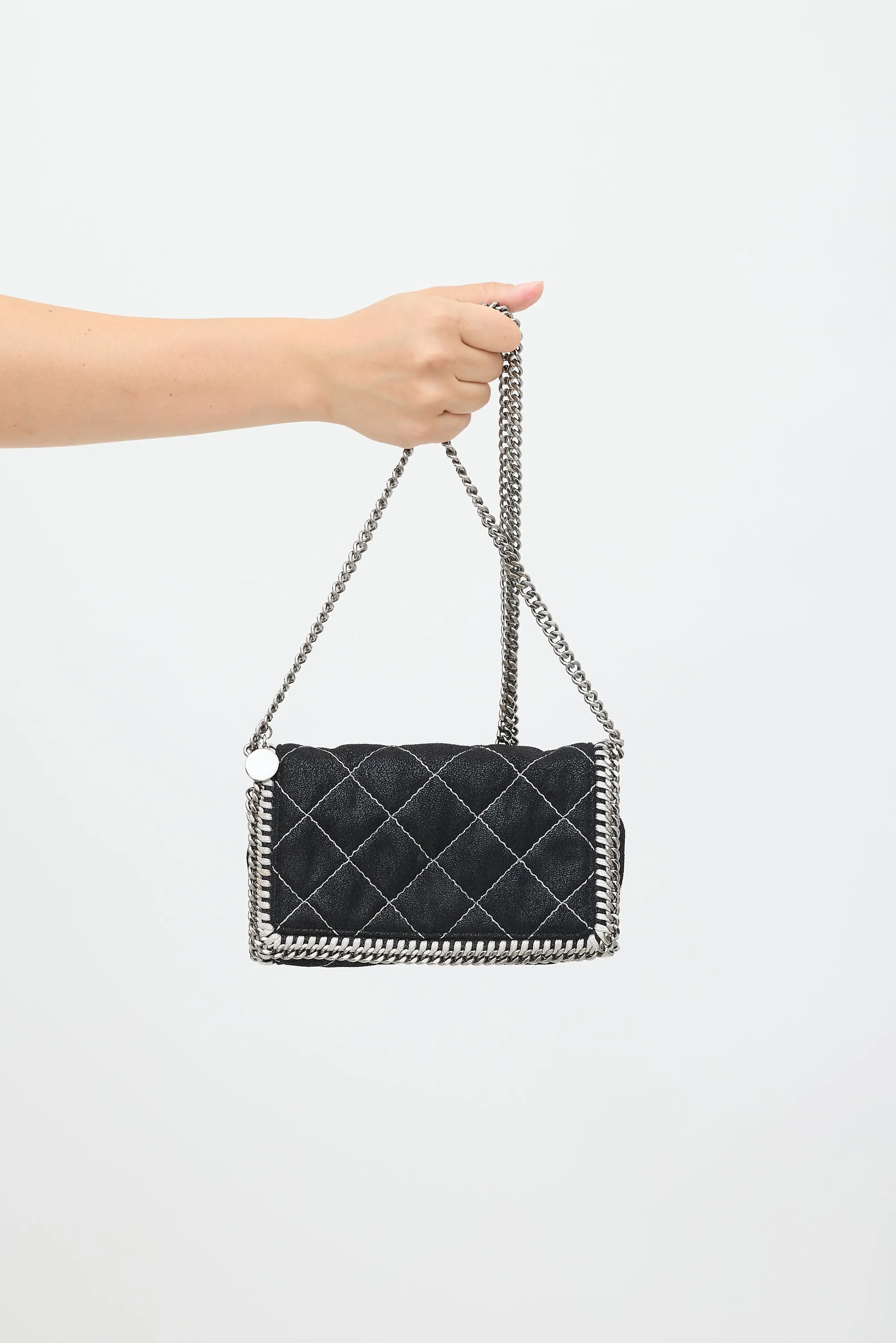 Black Quilted Falabella Flap Shoulder Bag