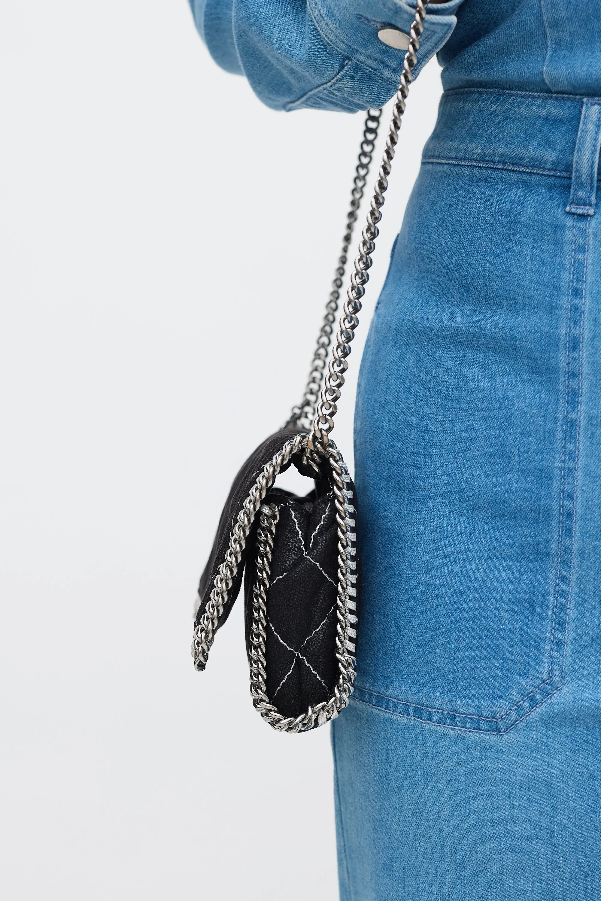 Black Quilted Falabella Flap Shoulder Bag