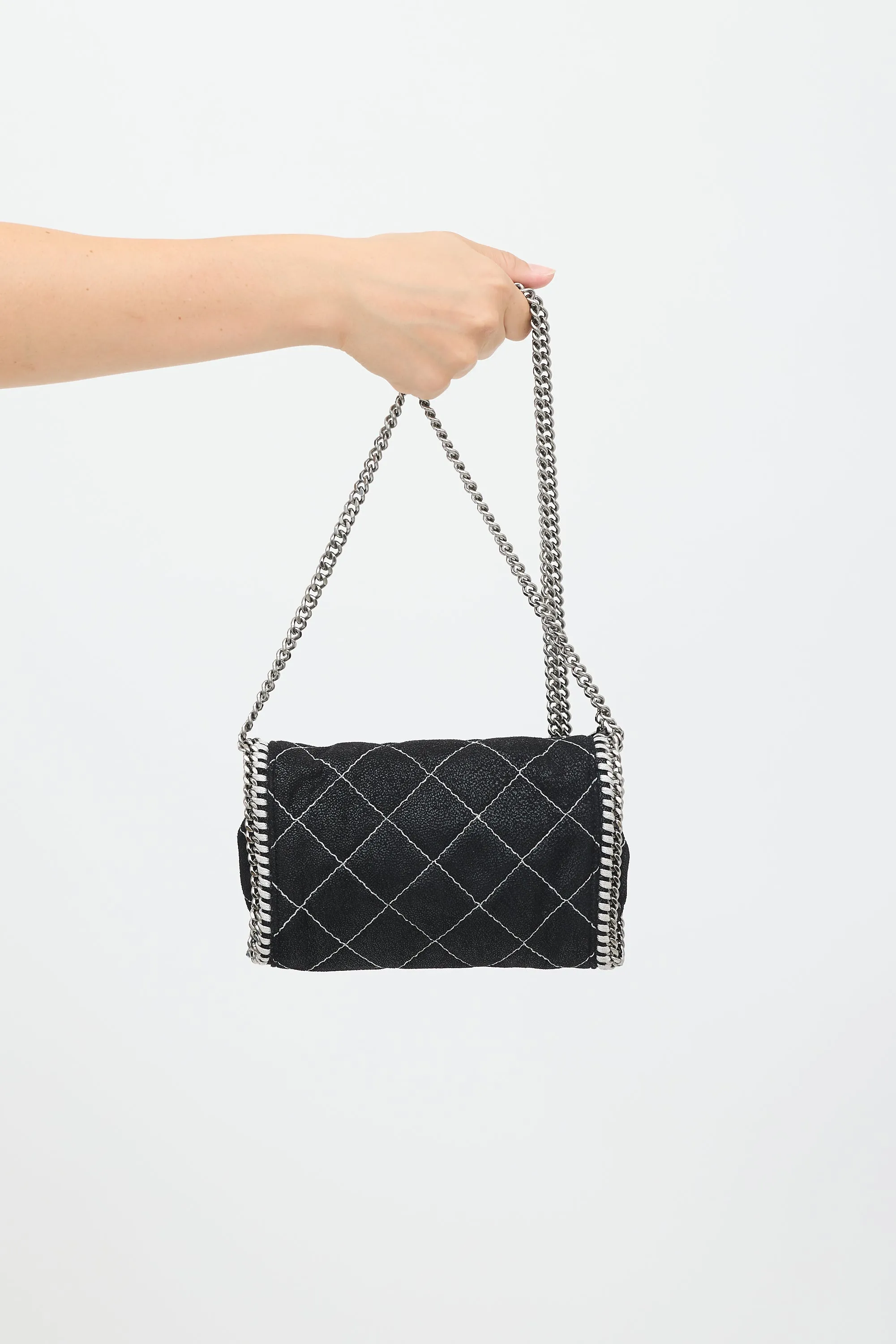 Black Quilted Falabella Flap Shoulder Bag