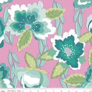 Blossoms Knit Pink Cotton Spandex Knit Fabric by Riley Blake