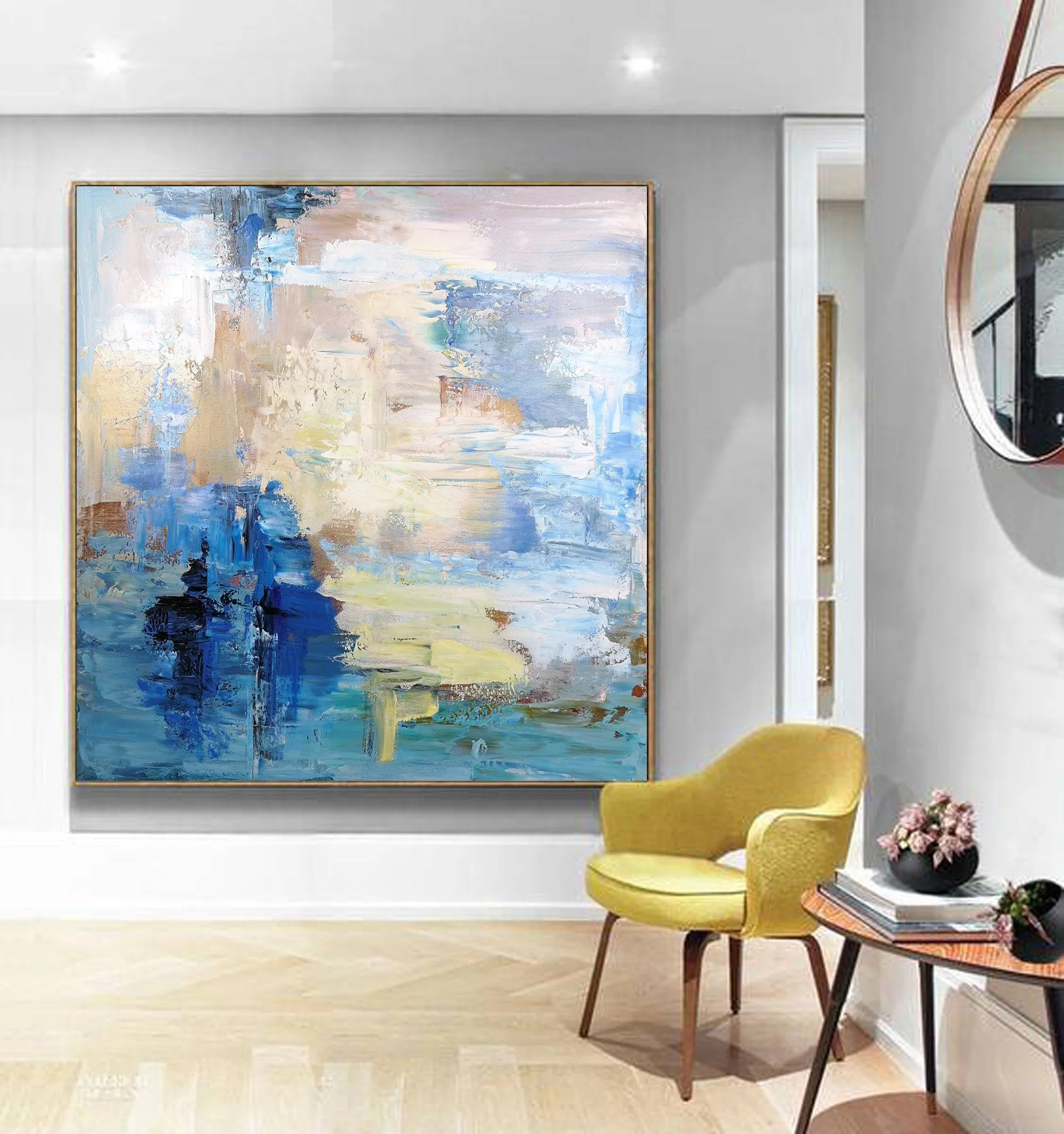Blue Abstract Oil Painting,Sky Abstract Painting White Abstract Art Painting Bl010