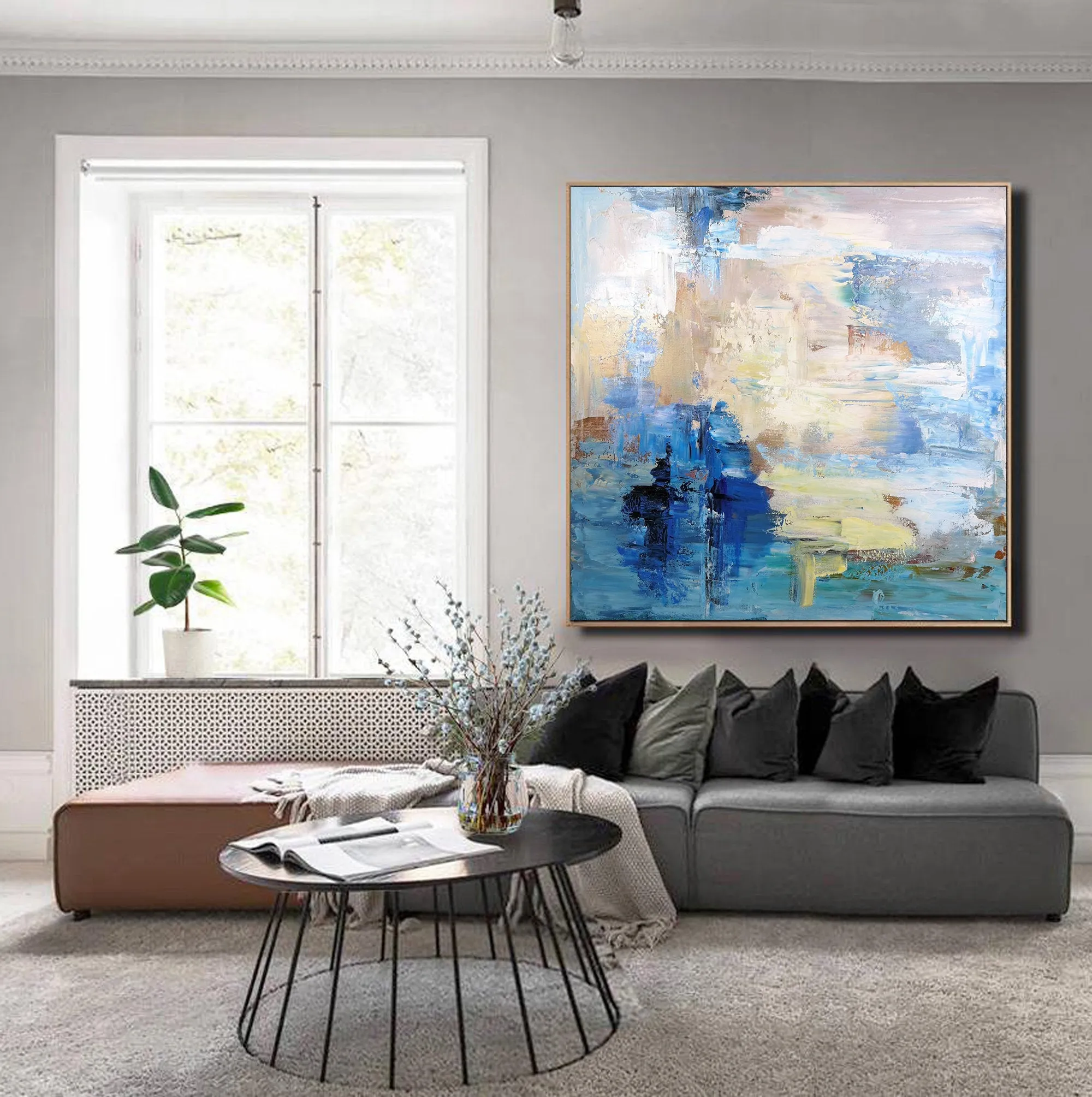 Blue Abstract Oil Painting,Sky Abstract Painting White Abstract Art Painting Bl010