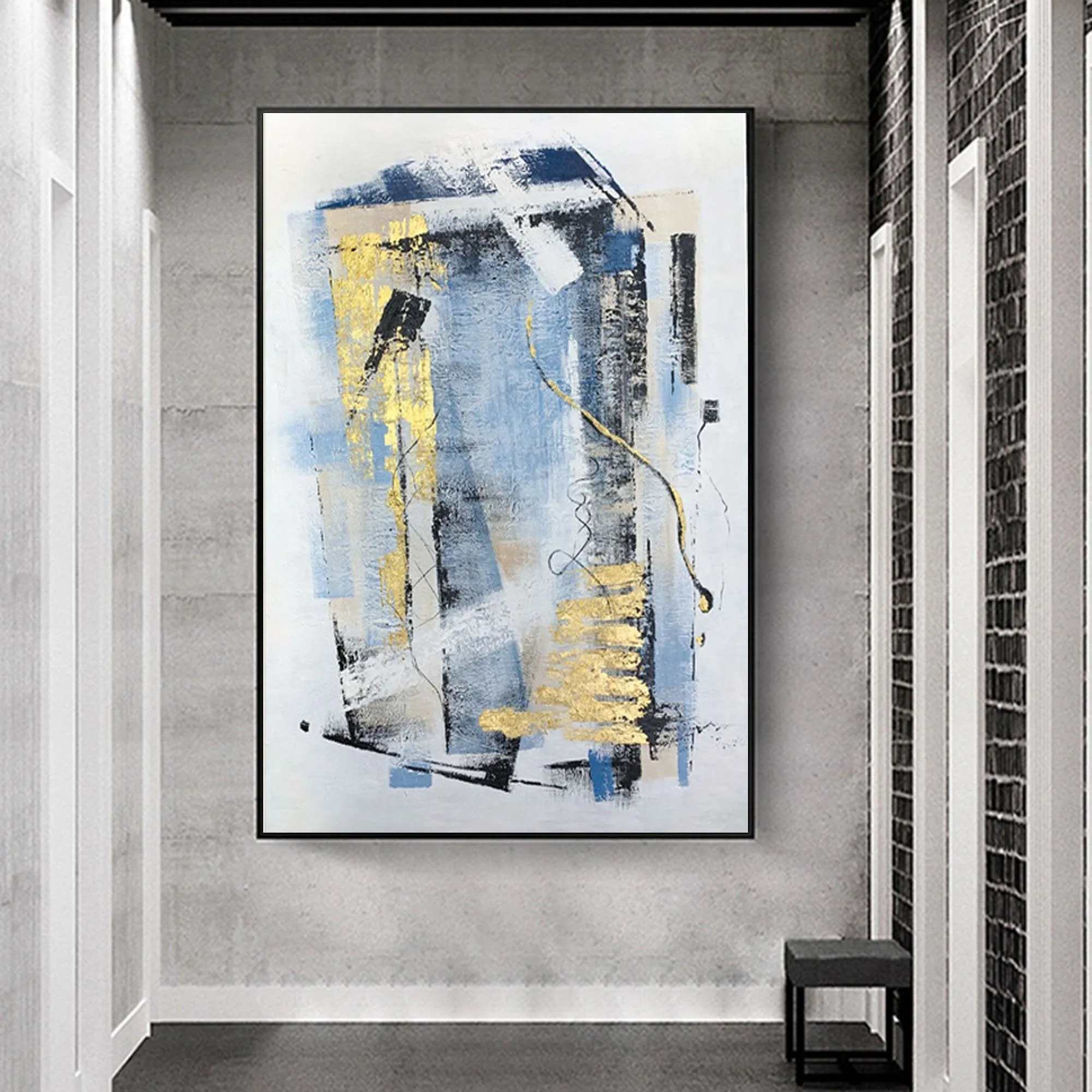 Blue Gold Gray Abstract Painting On Canvas Sofa Size Canvas Art Np093