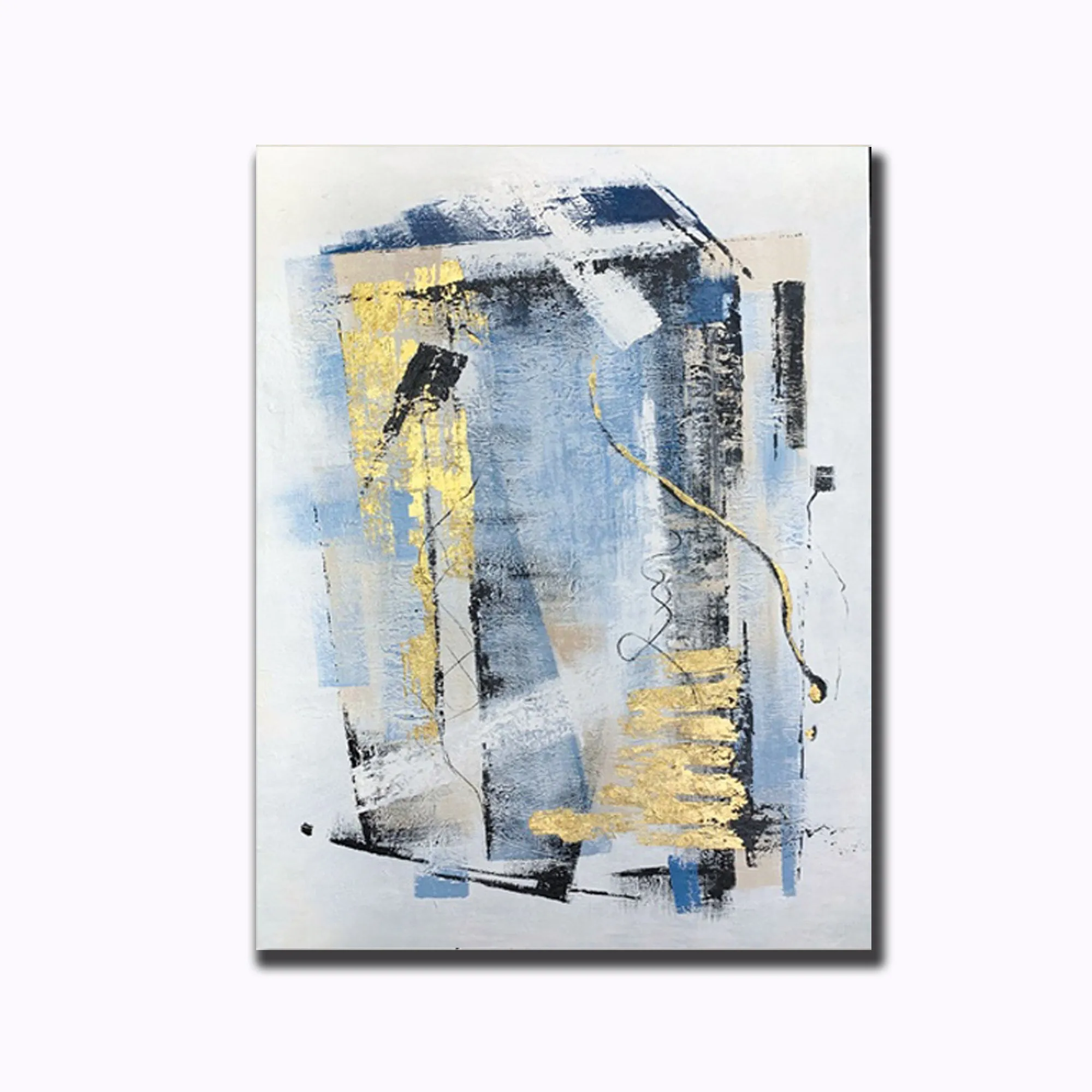 Blue Gold Gray Abstract Painting On Canvas Sofa Size Canvas Art Np093